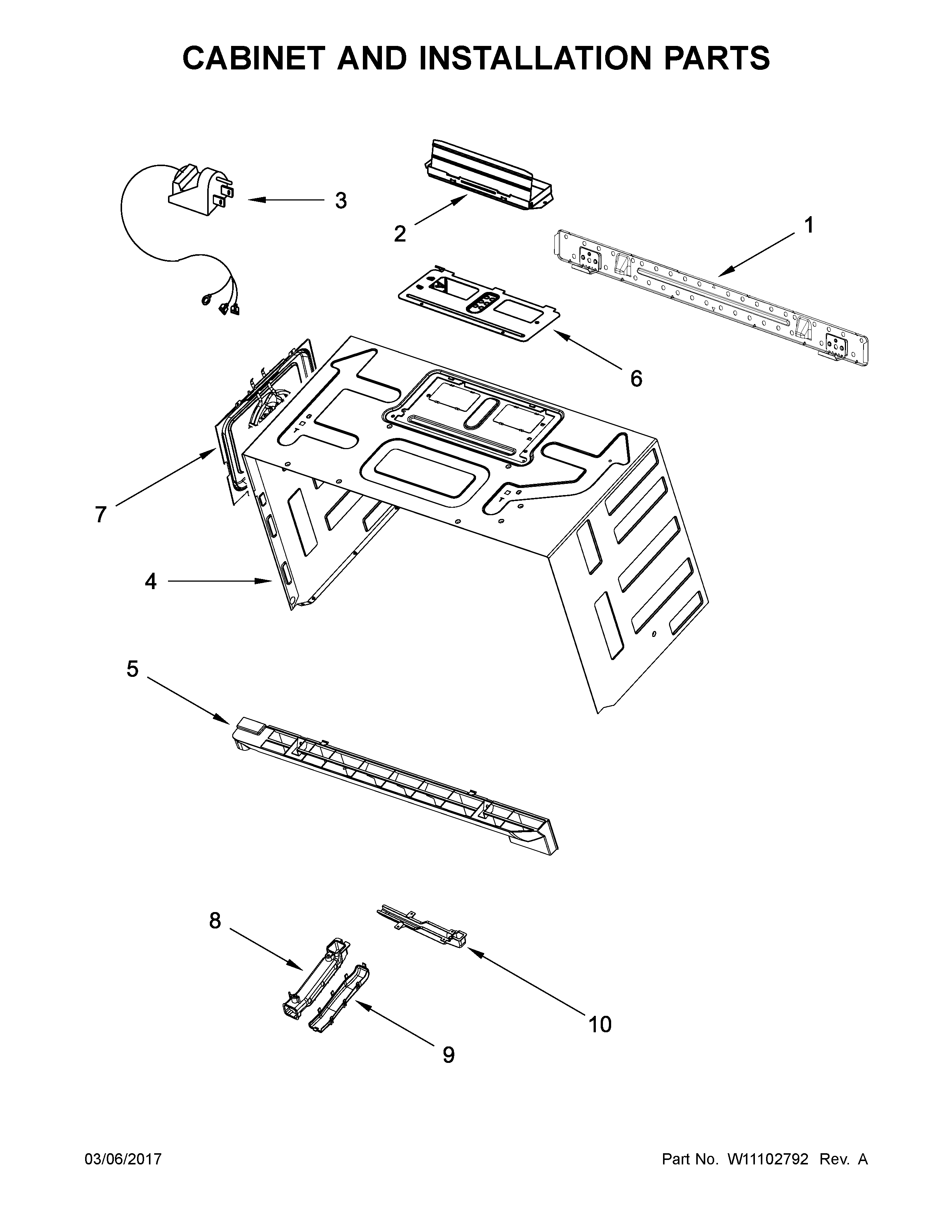 Cabinet and installation parts
