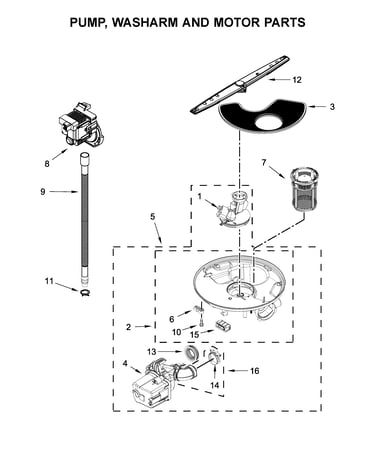 Pump, washarm and motor parts