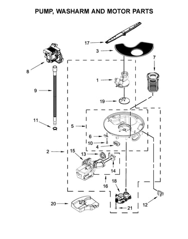 Pump, washarm and motor parts