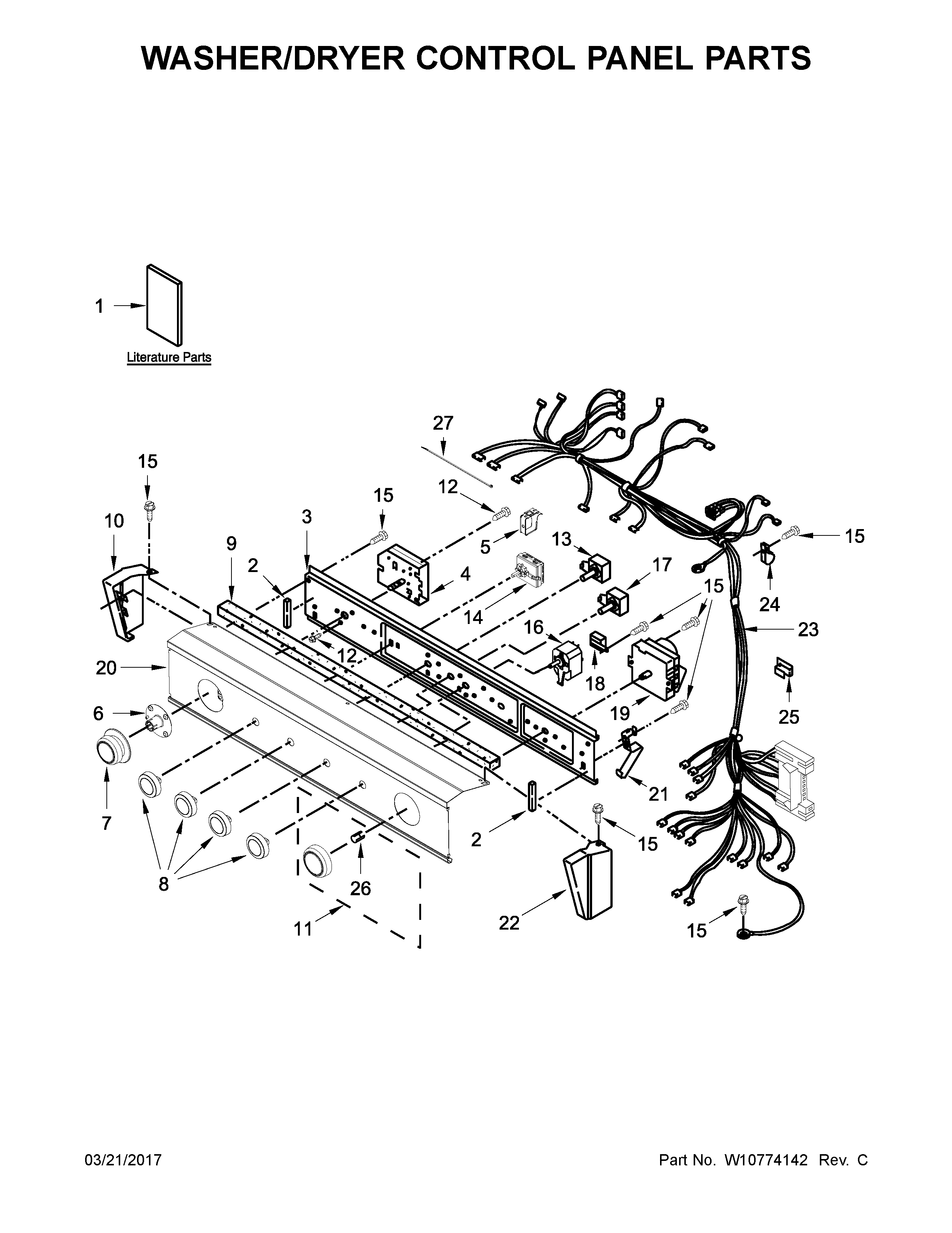 Washer/dryer control panel parts