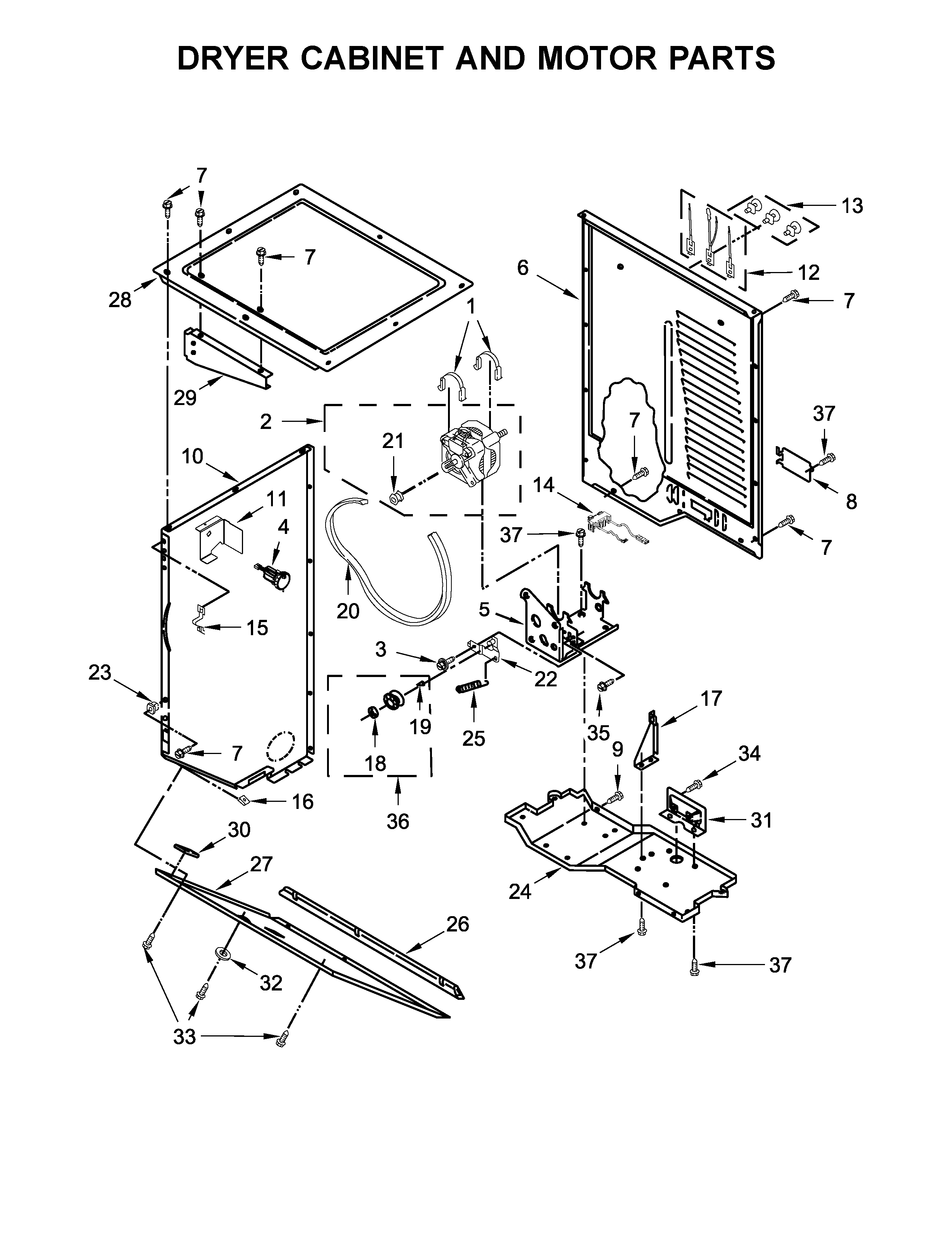 Dryer cabinet and motor parts