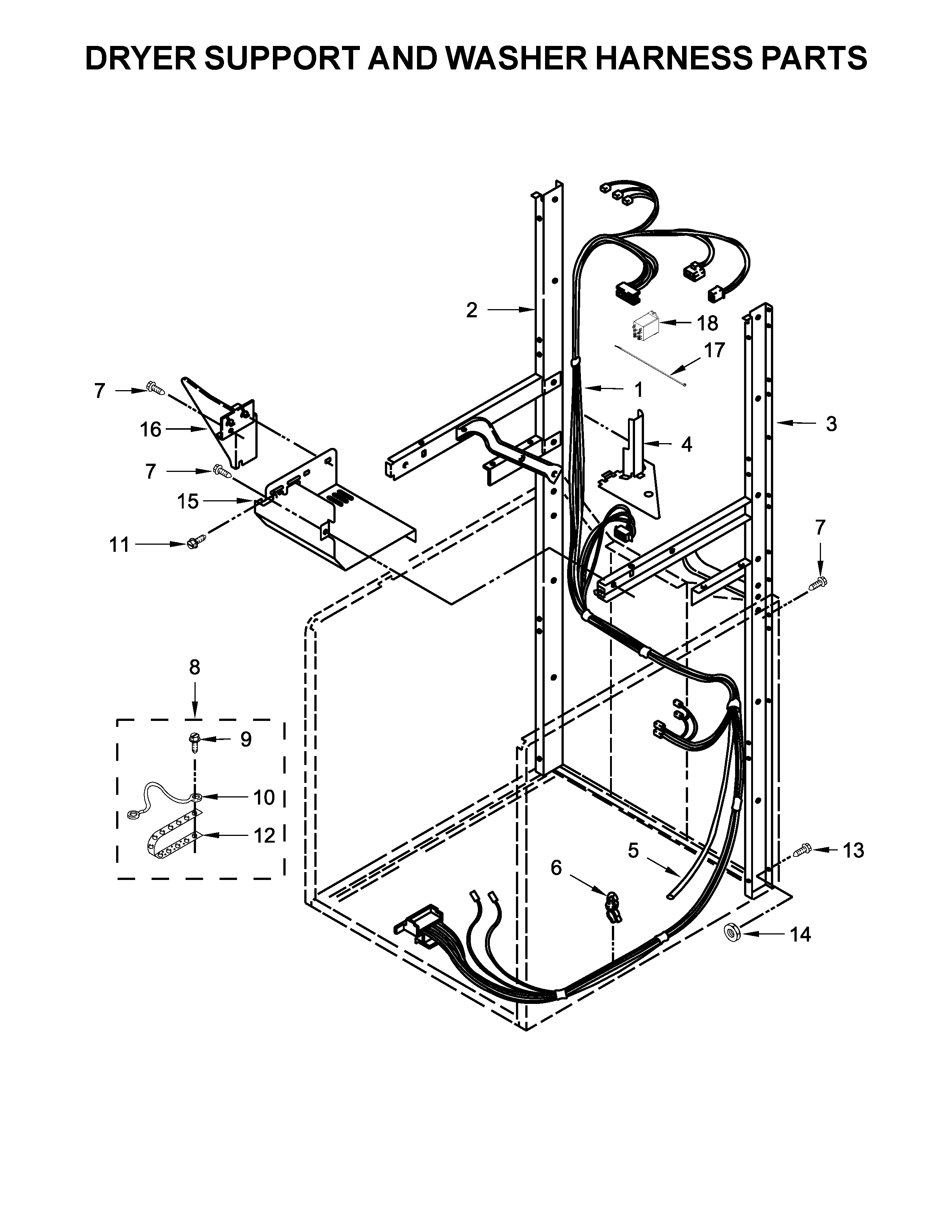 DRYER SUPPORT AND WASHER HARNESS PARTS