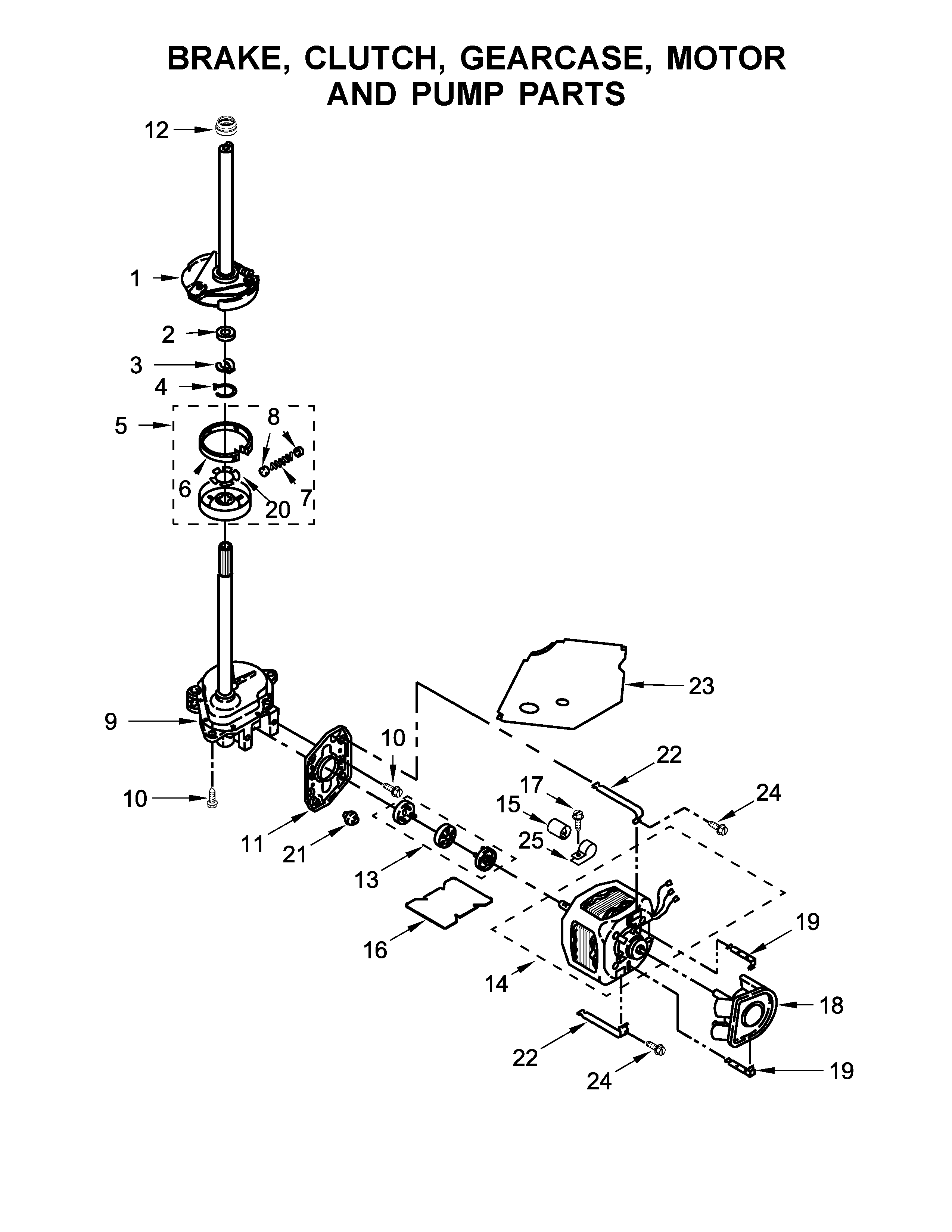 Brake, clutch, gearcase, motor and pump parts