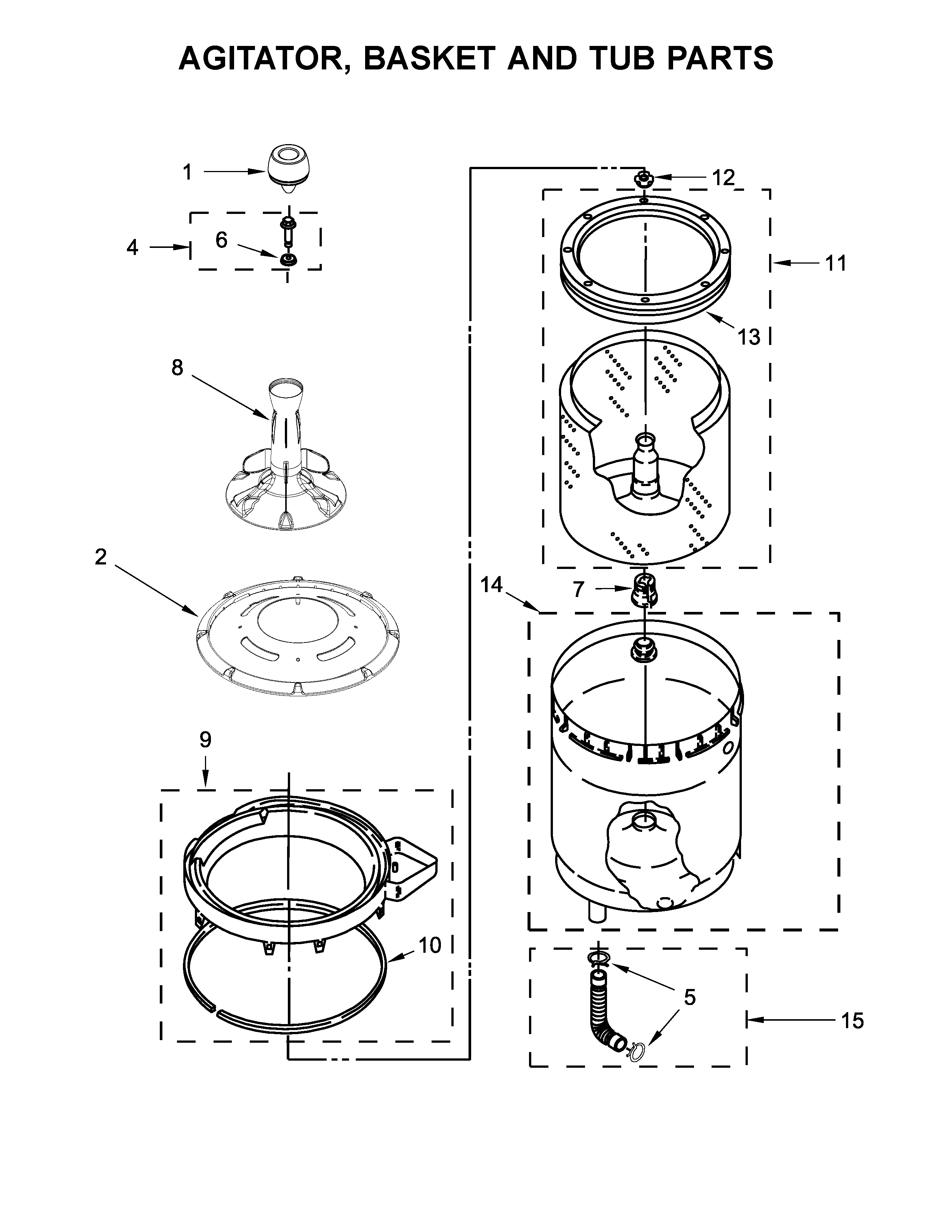 Agitator, basket and tub parts