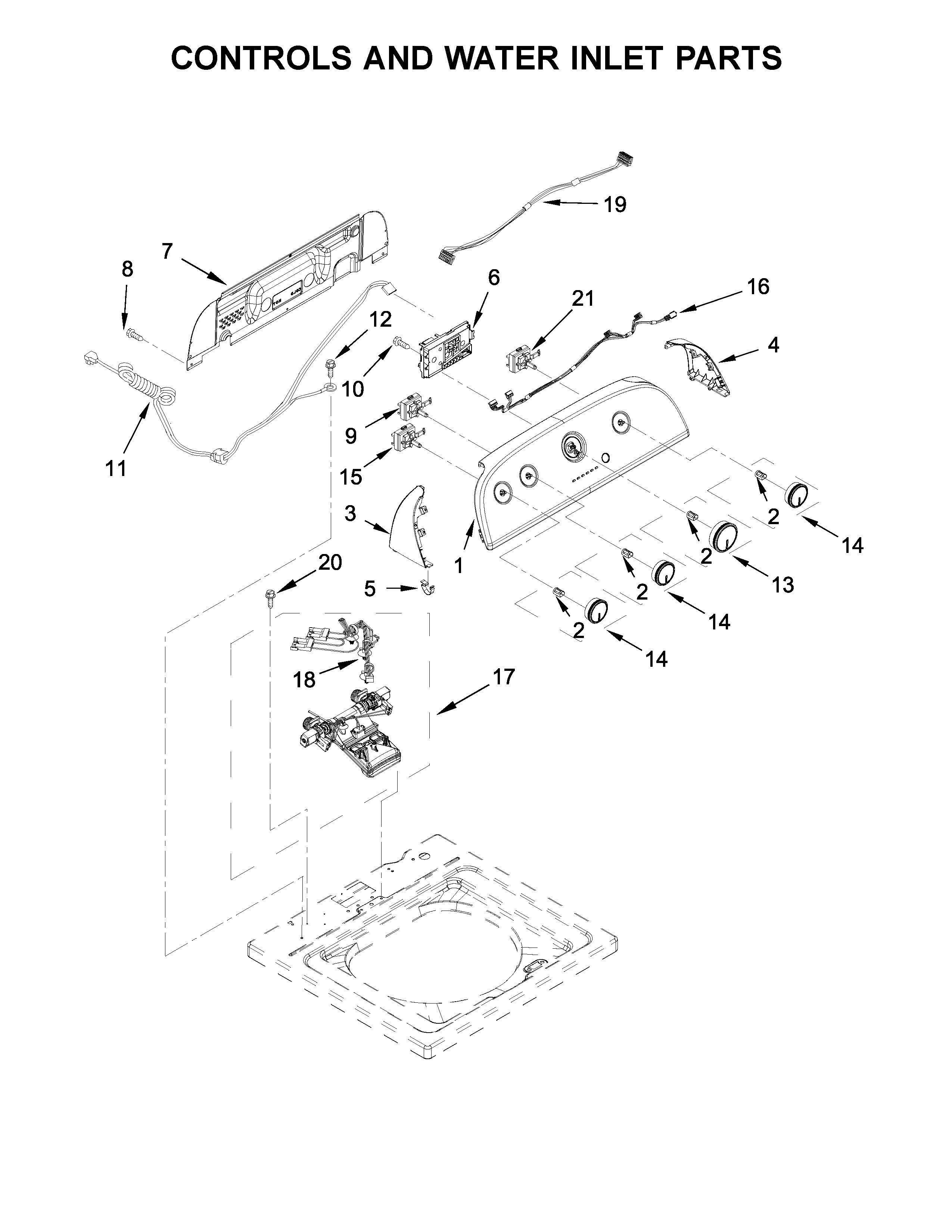 Controls and water inlet parts