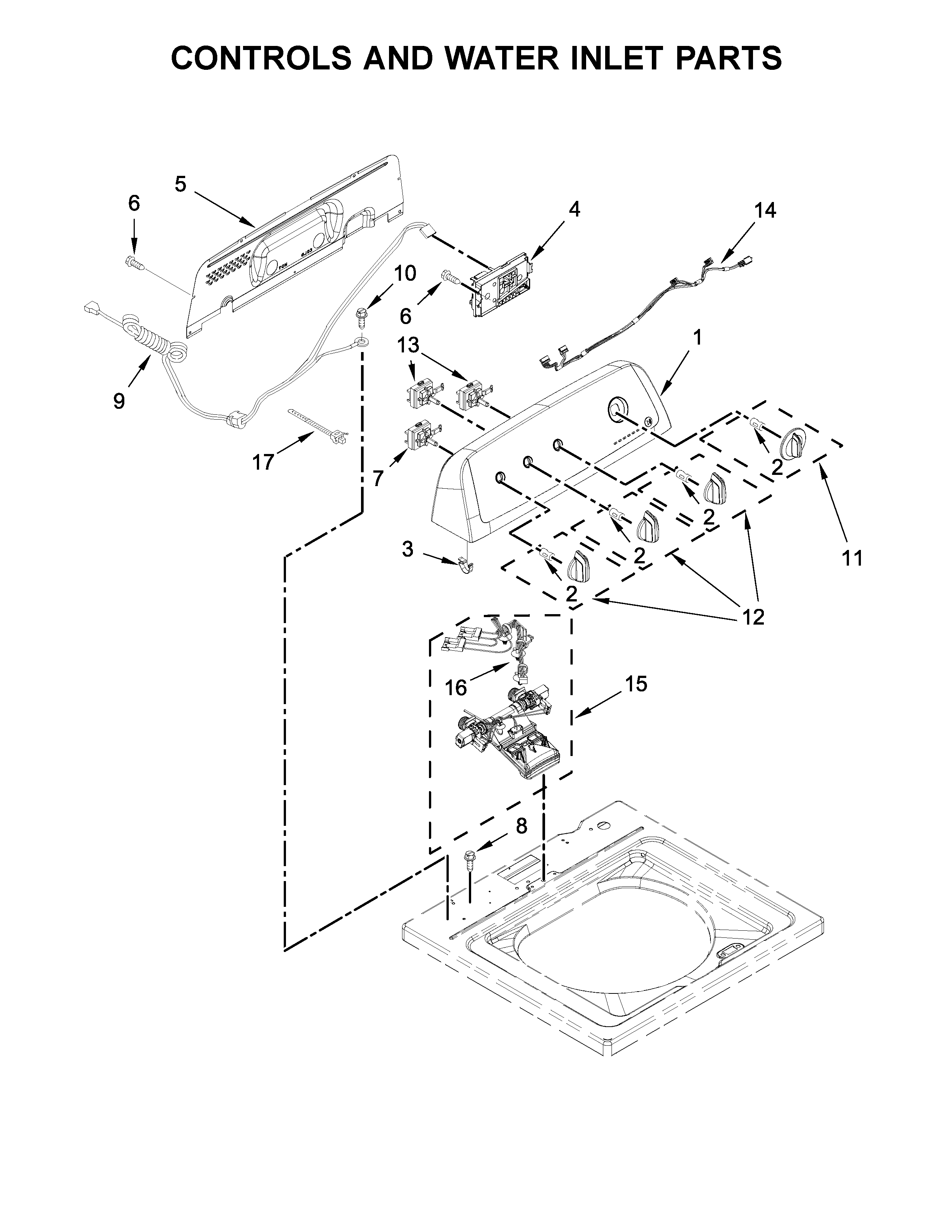 Controls and water inlet parts