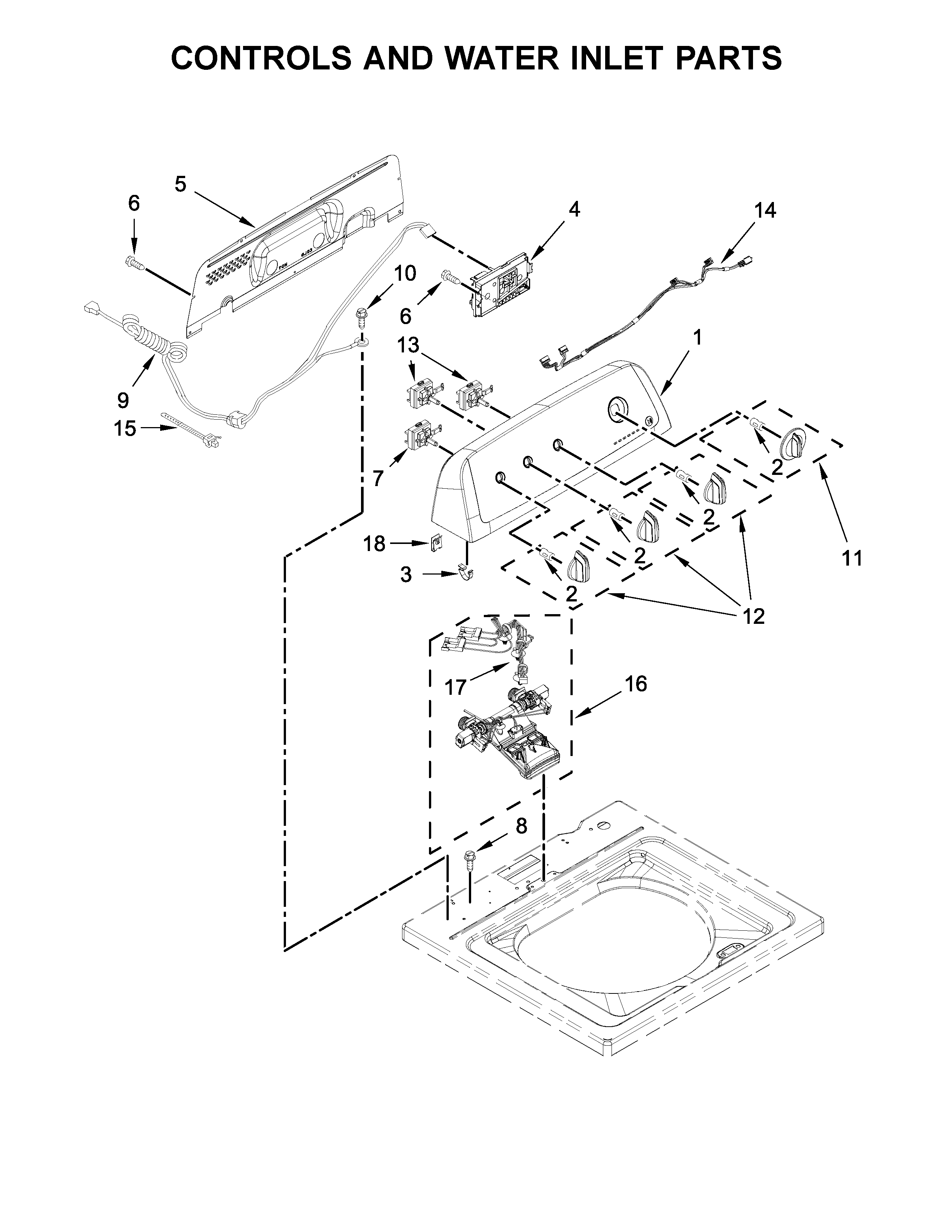Controls and water inlet parts