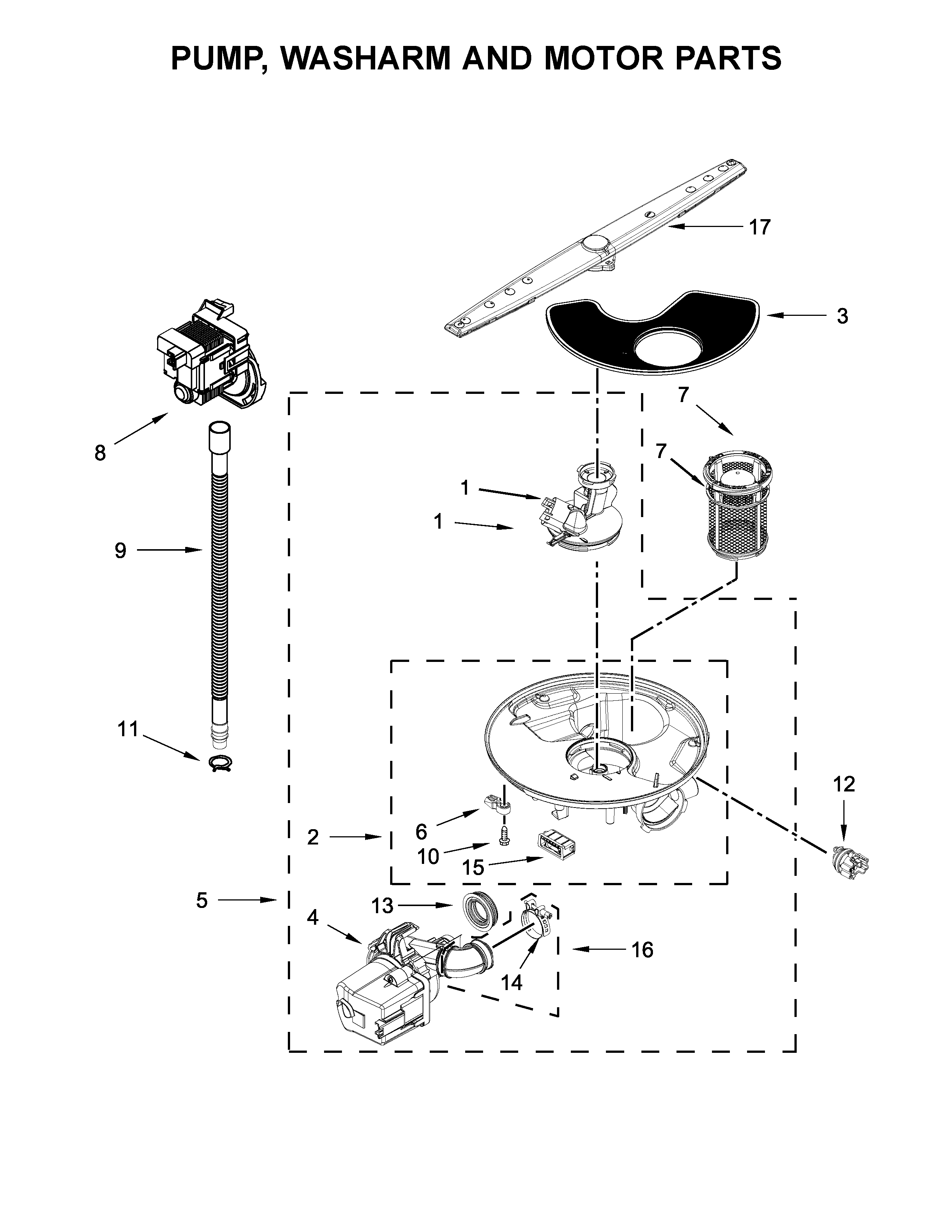 PUMP, WASHARM AND MOTOR PARTS