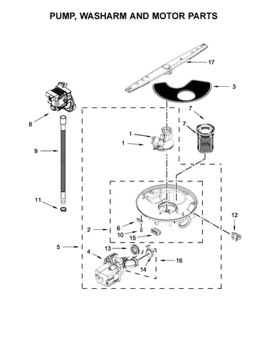 Pump, washarm and motor parts