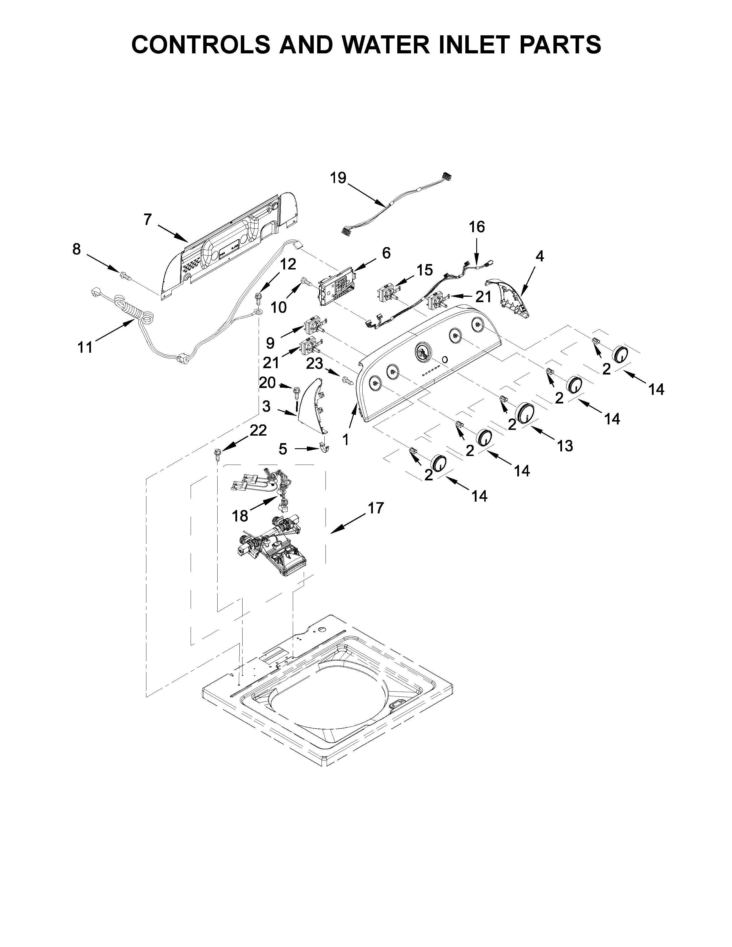 Controls and water inlet parts
