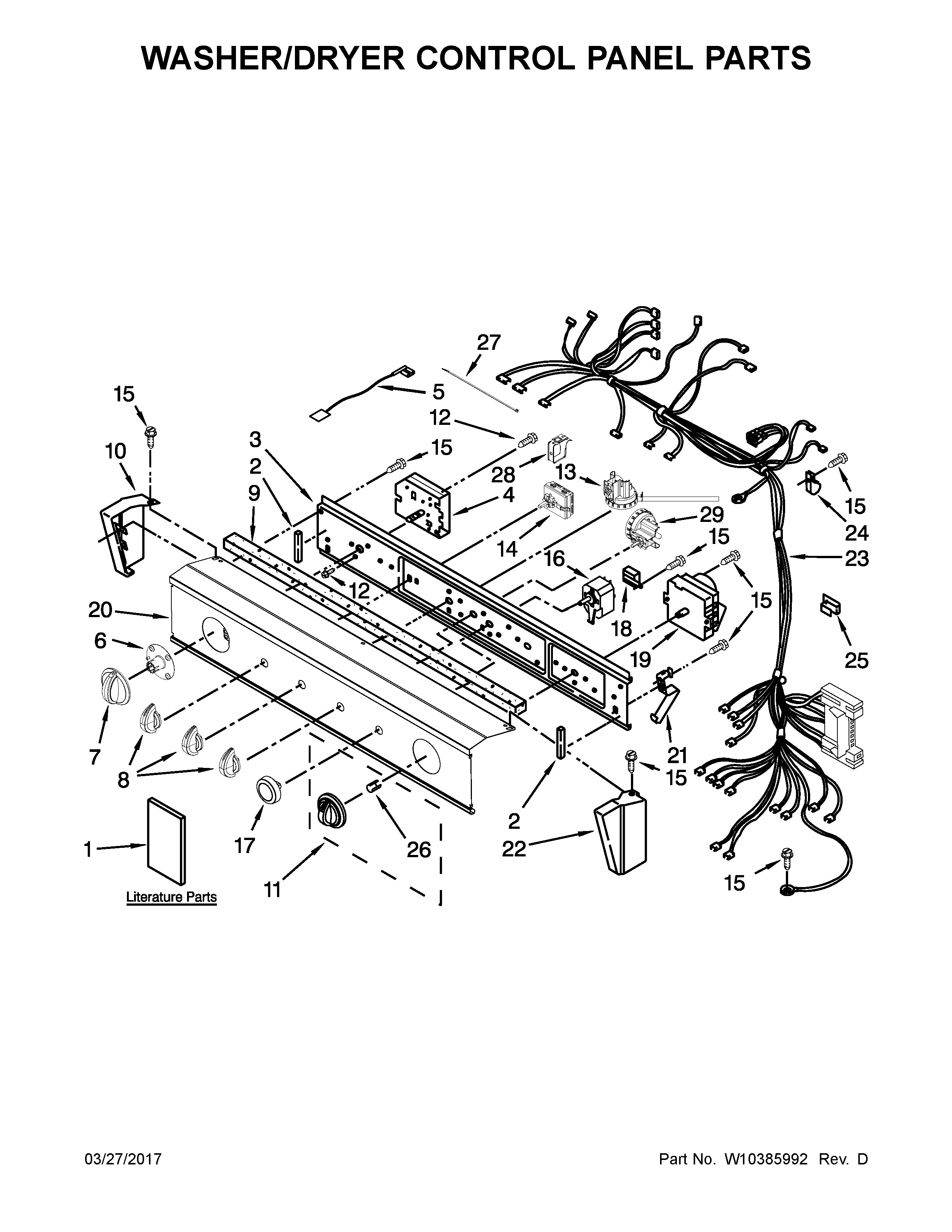 Washer/dryer control panel parts