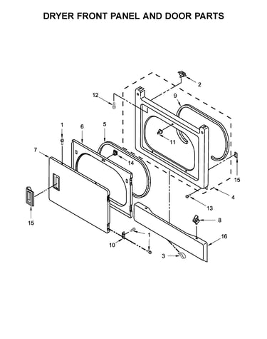 Dryer front panel and door parts