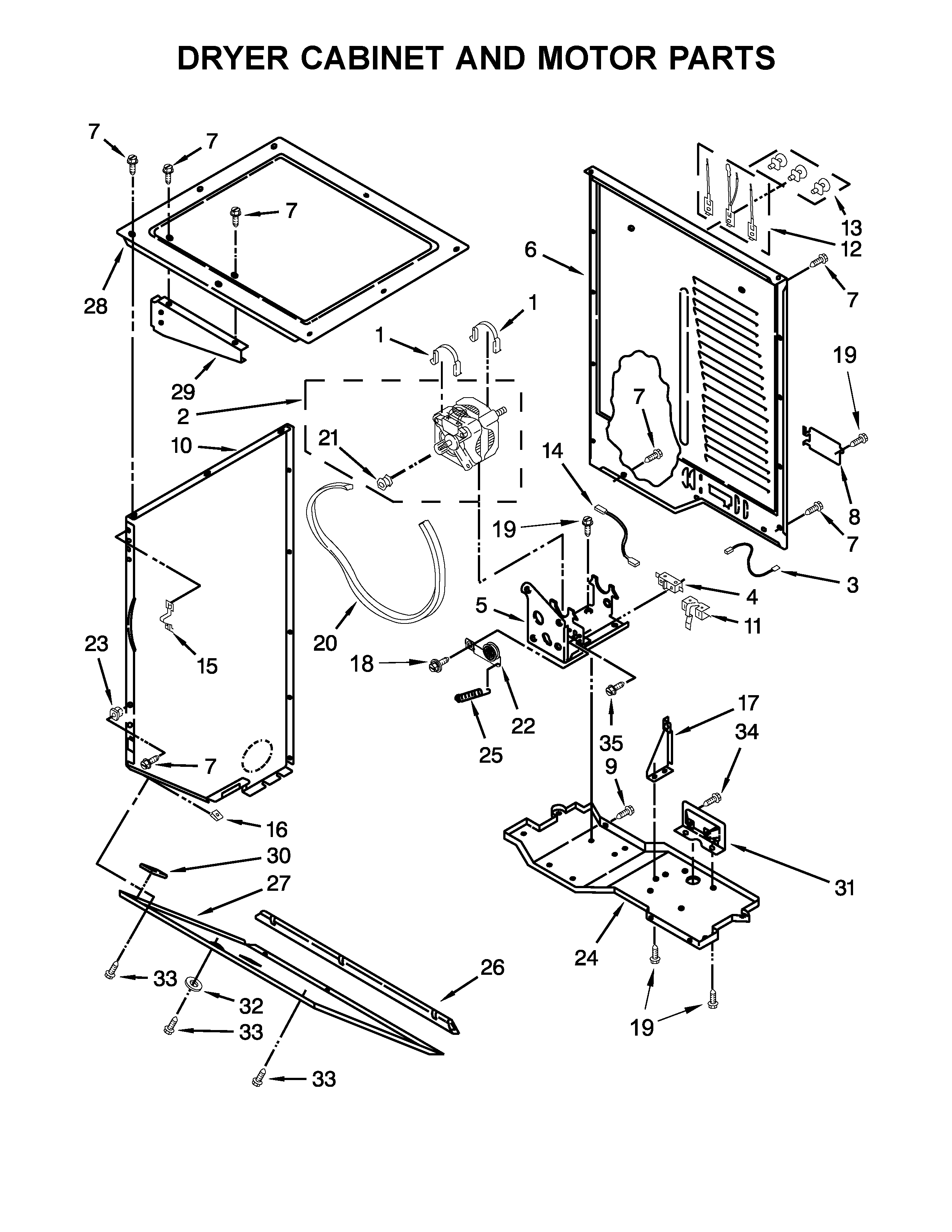 Dryer cabinet and motor parts