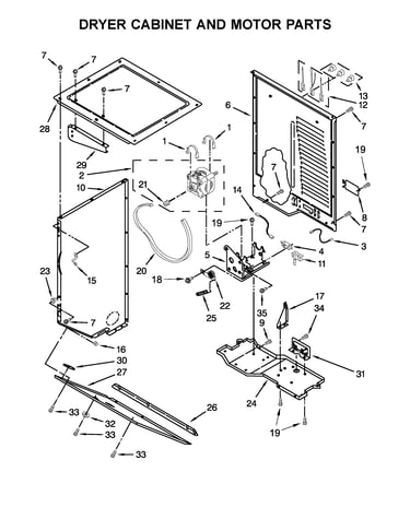 Dryer cabinet and motor parts