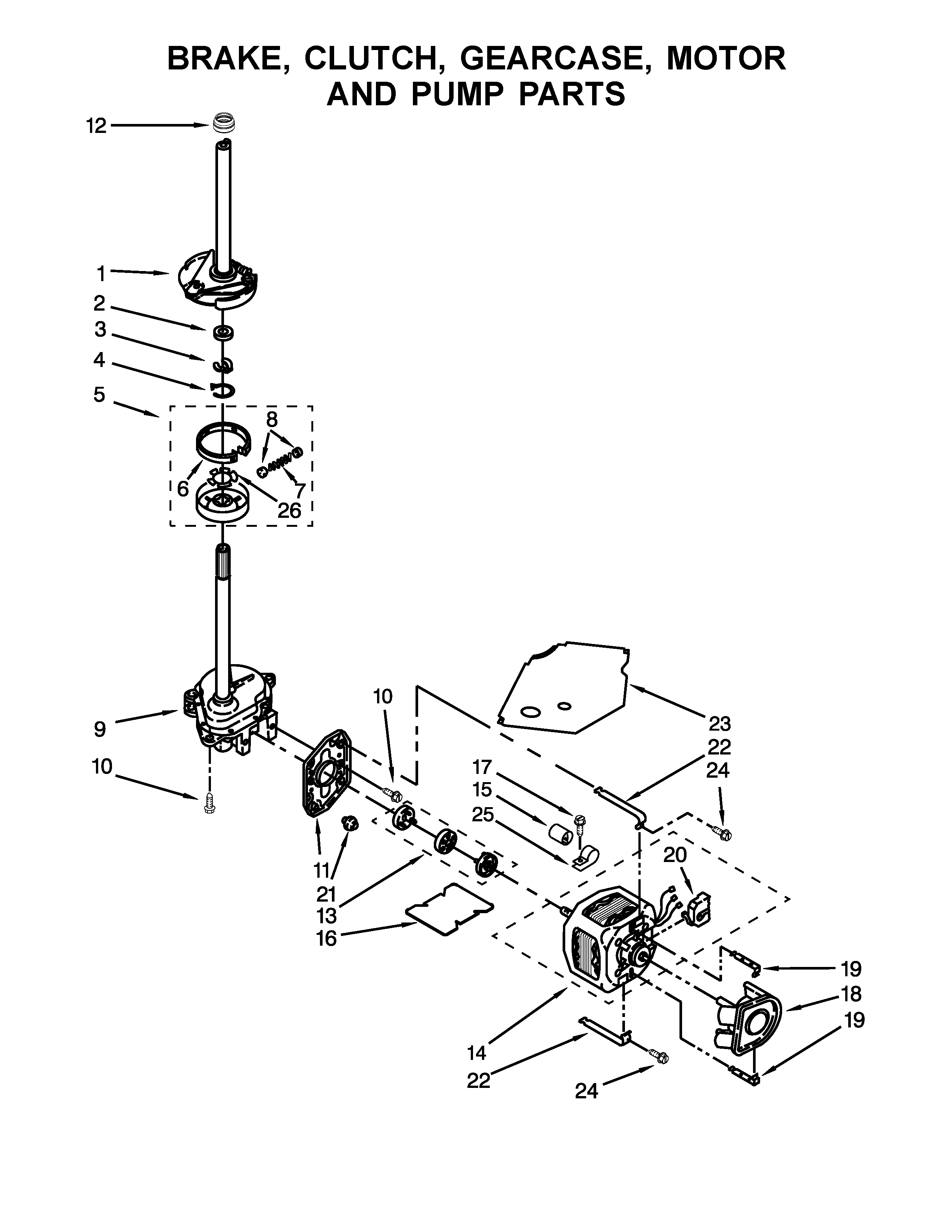 Brake, clutch, gearcase, motor and pump parts