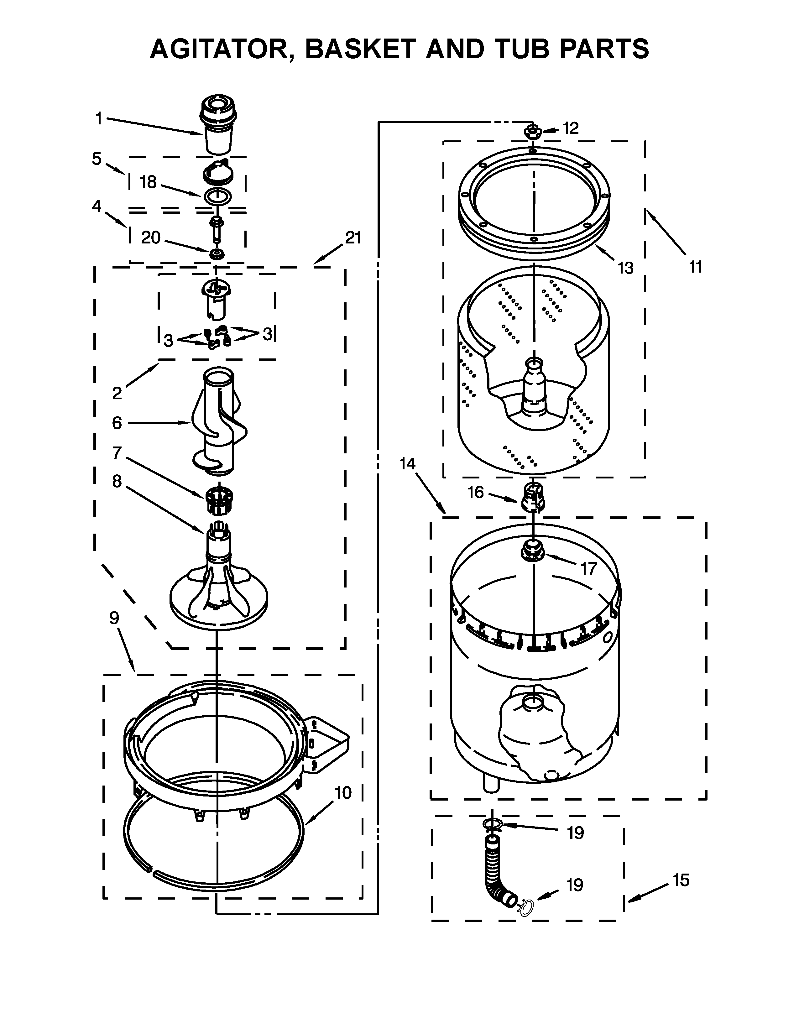Agitator, basket and tub parts