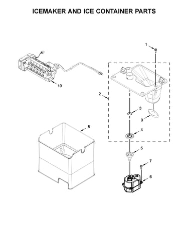 Icemaker and ice container parts