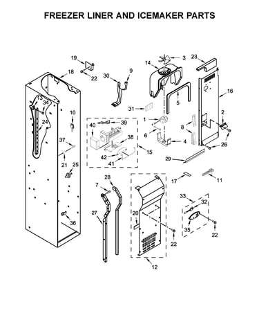 Freezer liner and icemaker parts