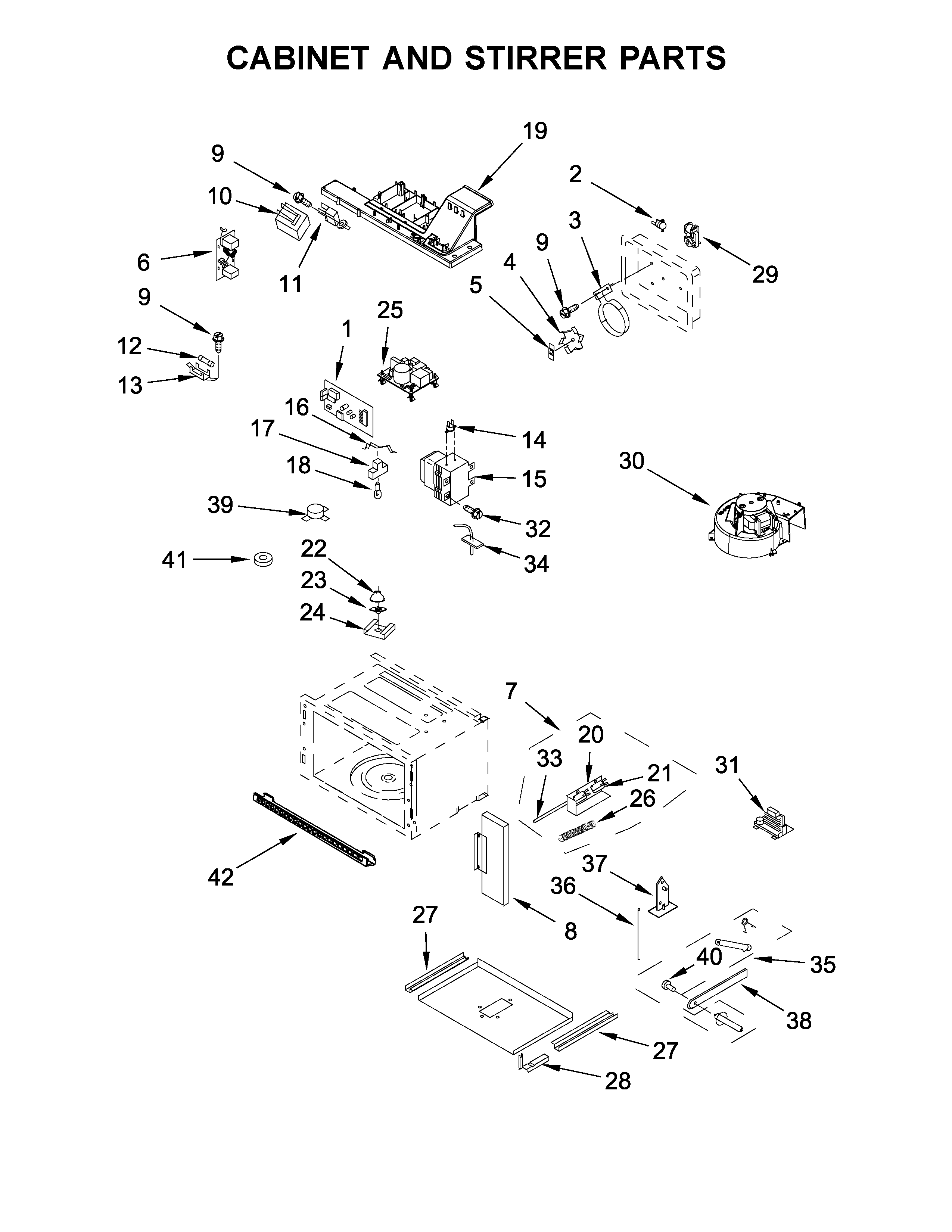 Cabinet and stirrer parts