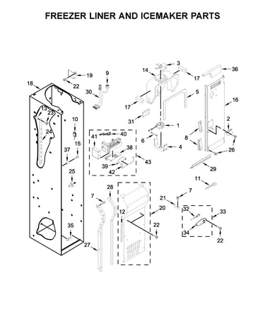 Freezer liner and icemaker parts