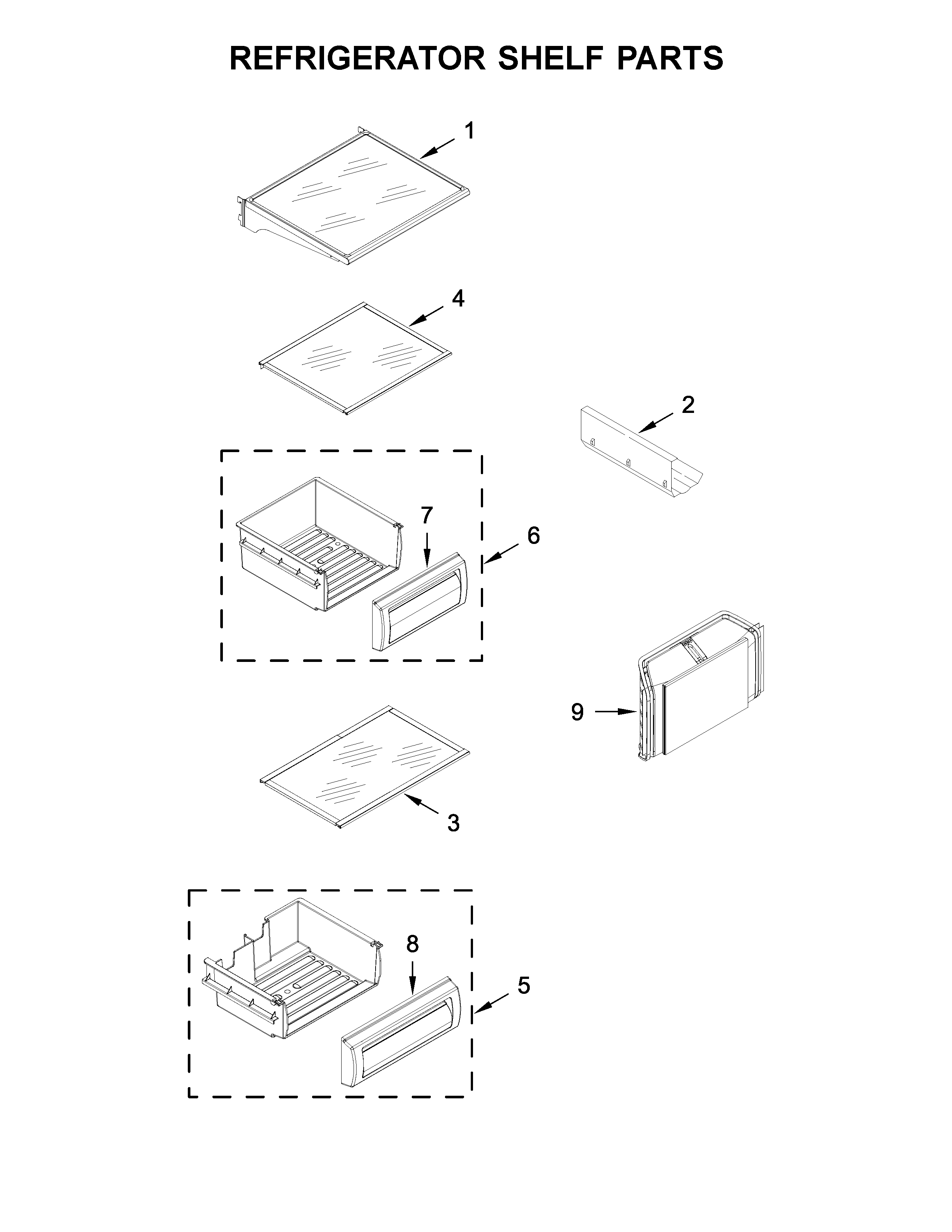 Refrigerator shelf parts
