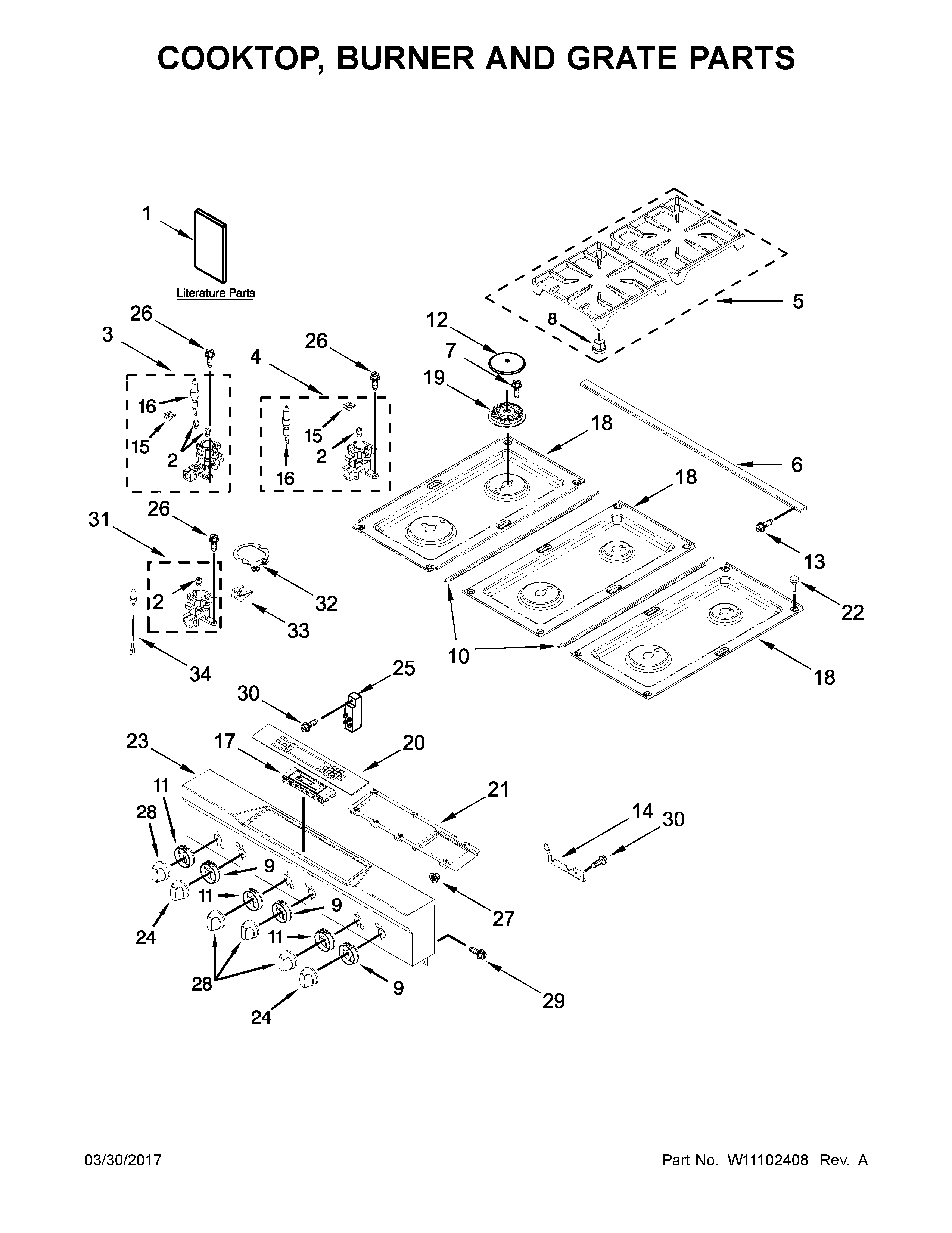 COOKTOP, BURNER AND GRATE PARTS