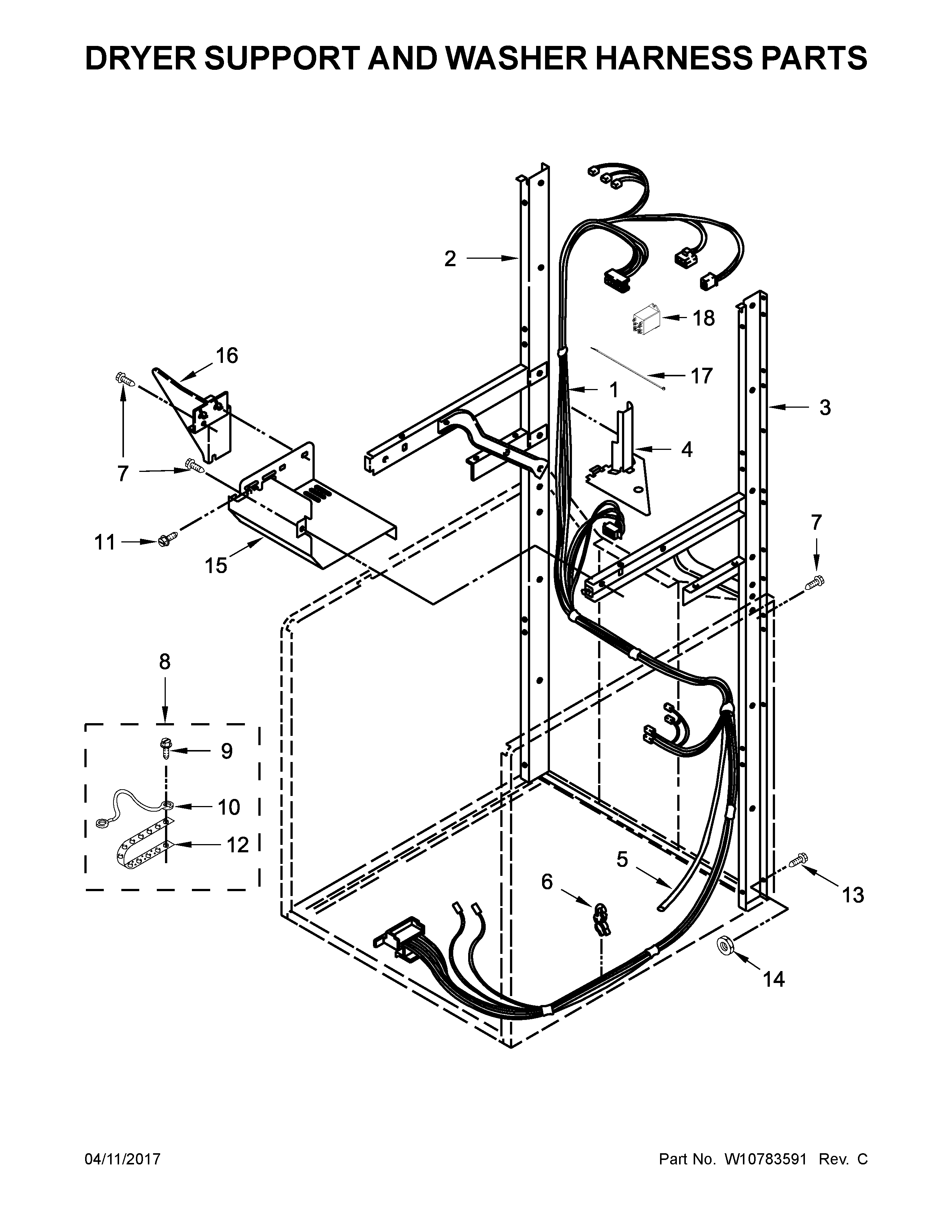 DRYER SUPPORT AND WASHER HARNESS PARTS