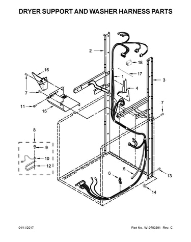 Dryer support and washer harness parts