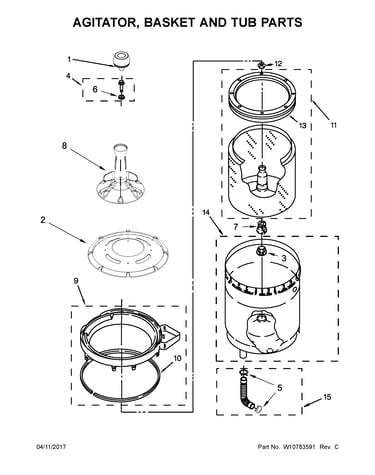 Agitator, basket and tub parts