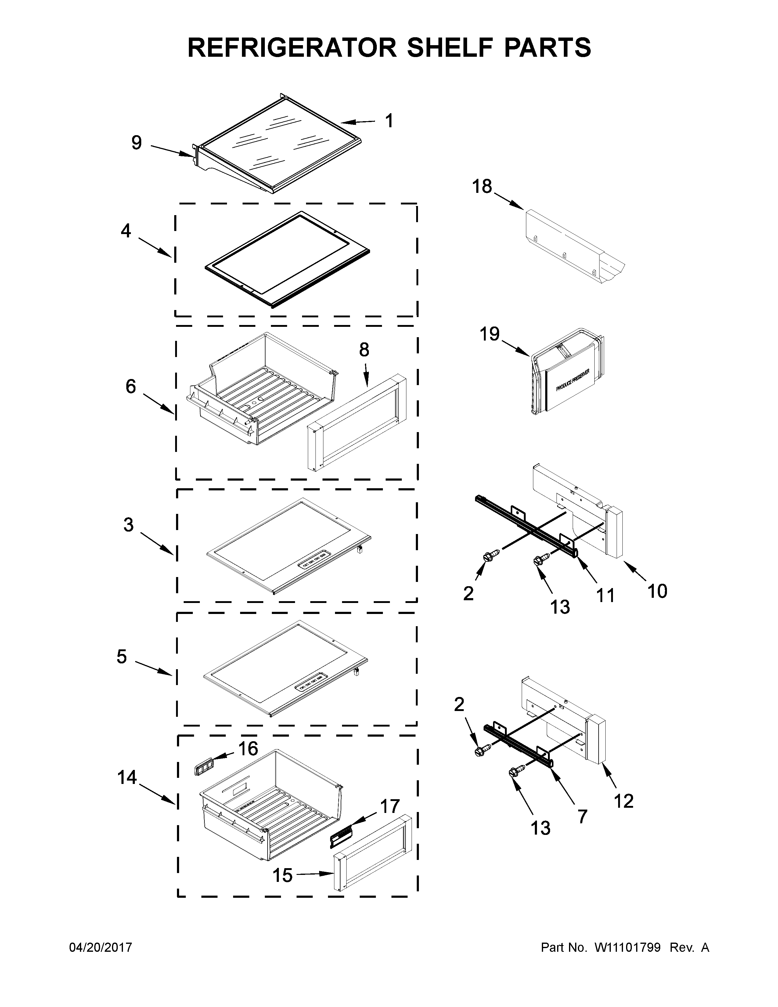 Refrigerator shelf parts