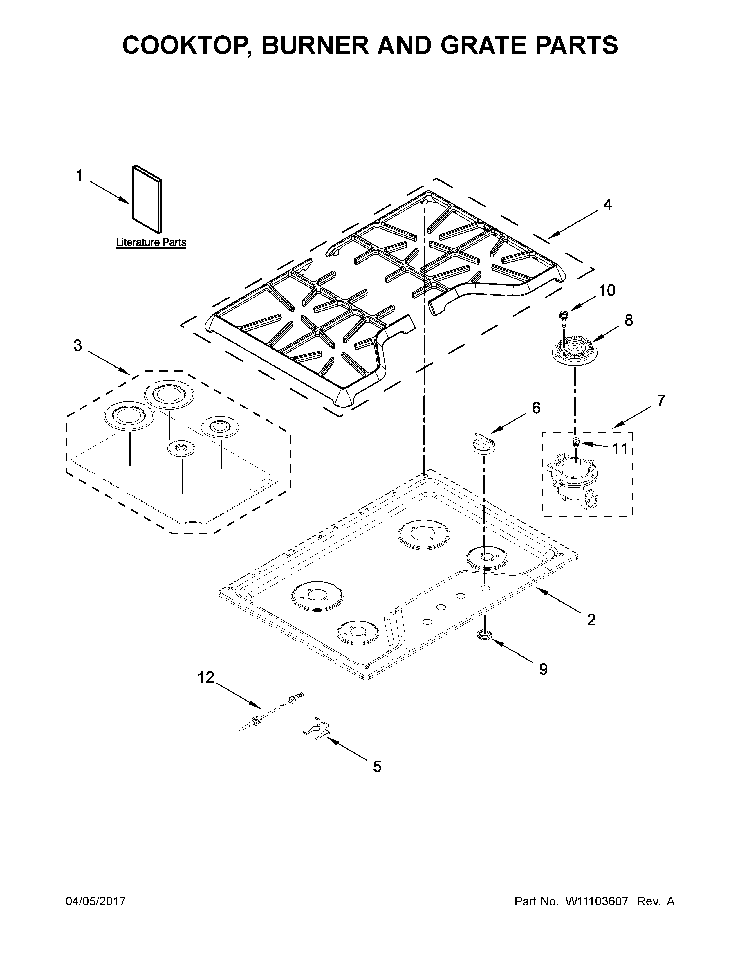 COOKTOP, BURNER AND GRATE PARTS