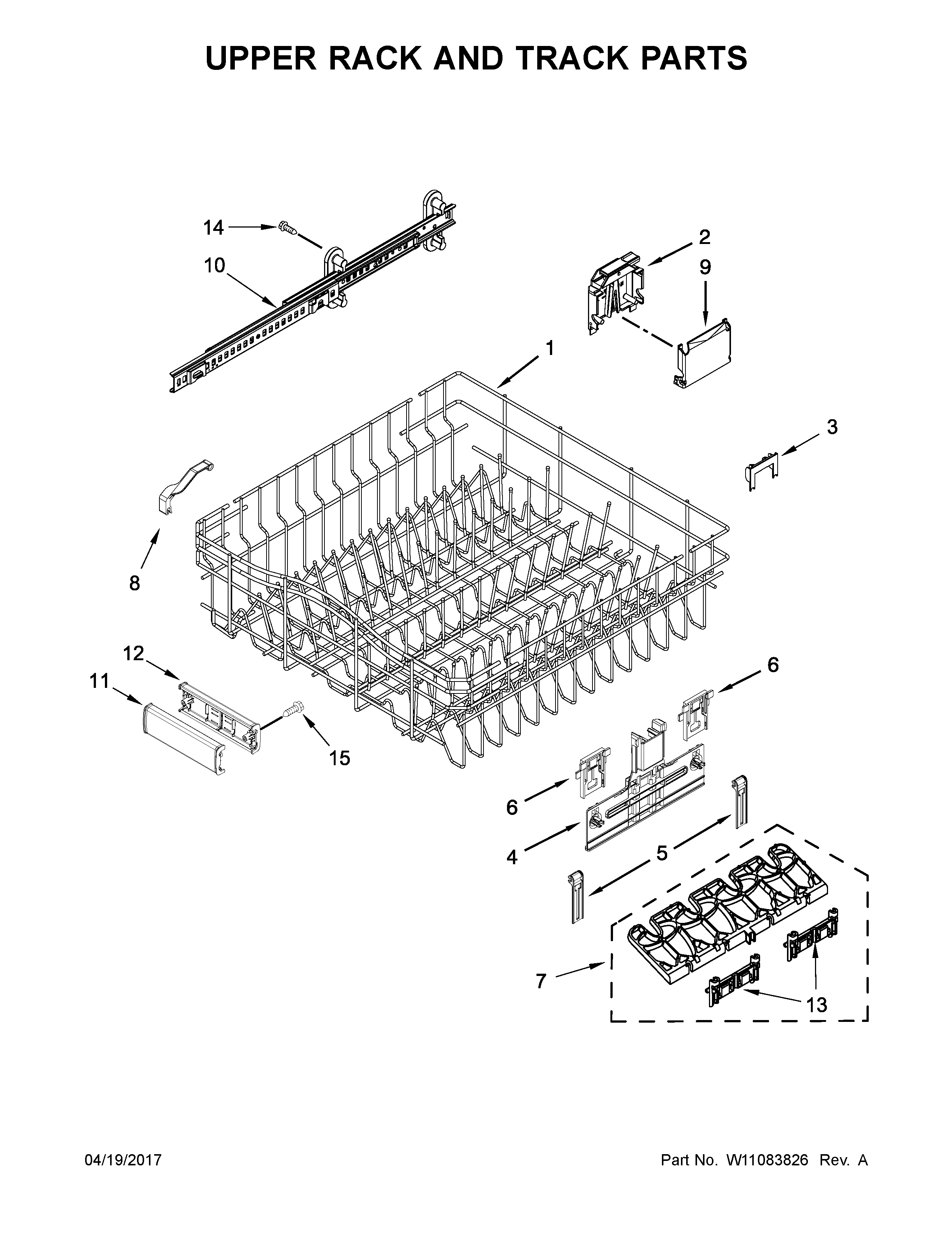Upper rack and track parts