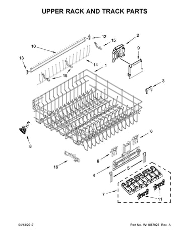 Upper rack and track parts