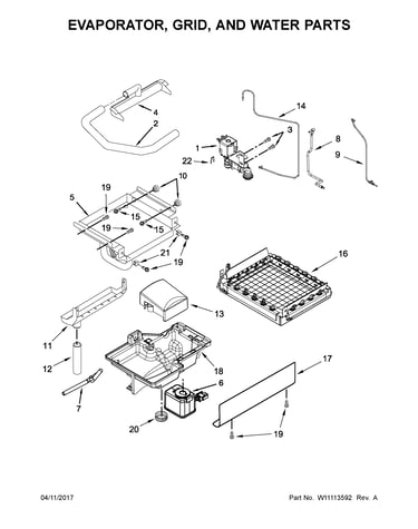 Evaporator, grid, and water parts