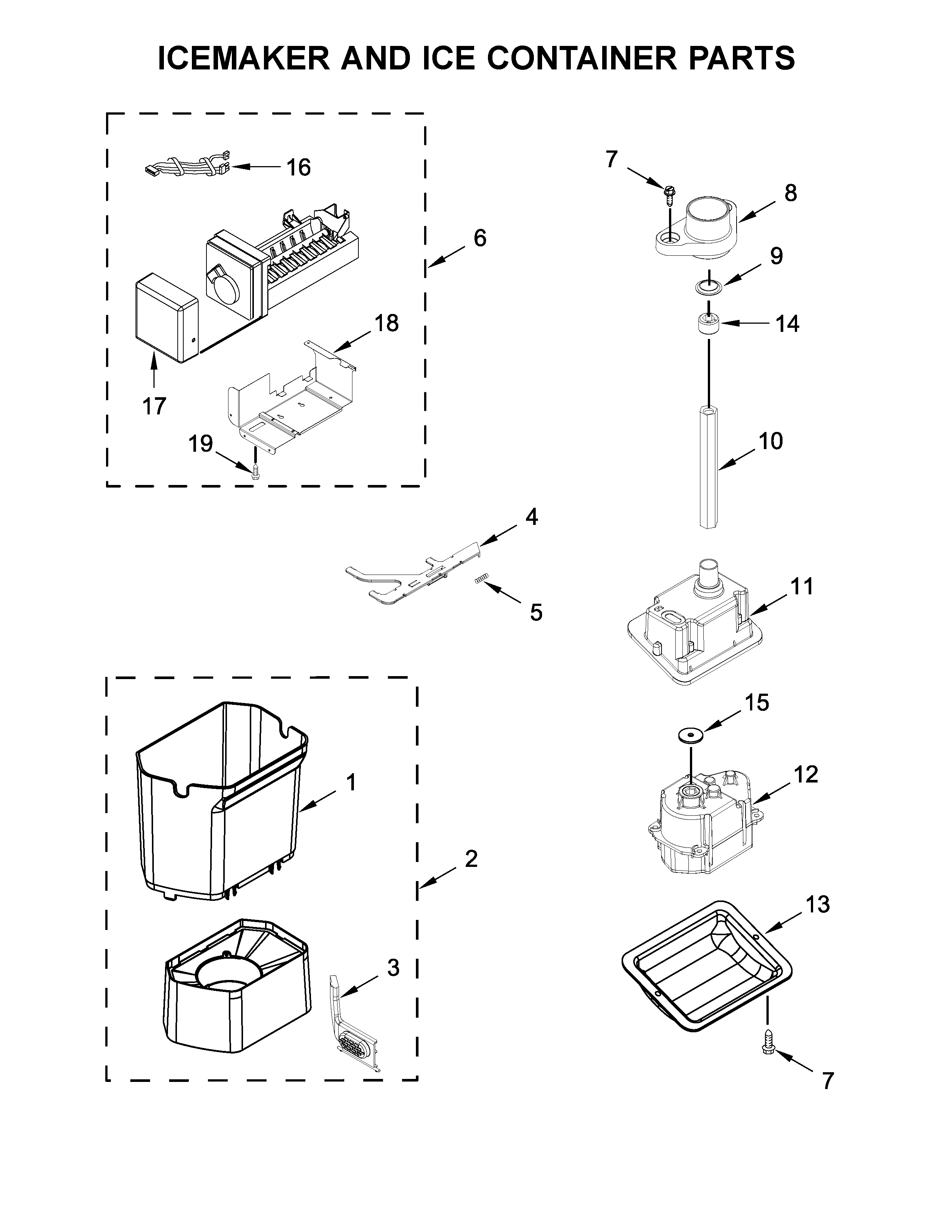 ICEMAKER AND ICE CONTAINER PARTS