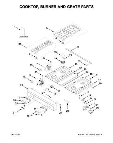 Cooktop, burner and grate parts
