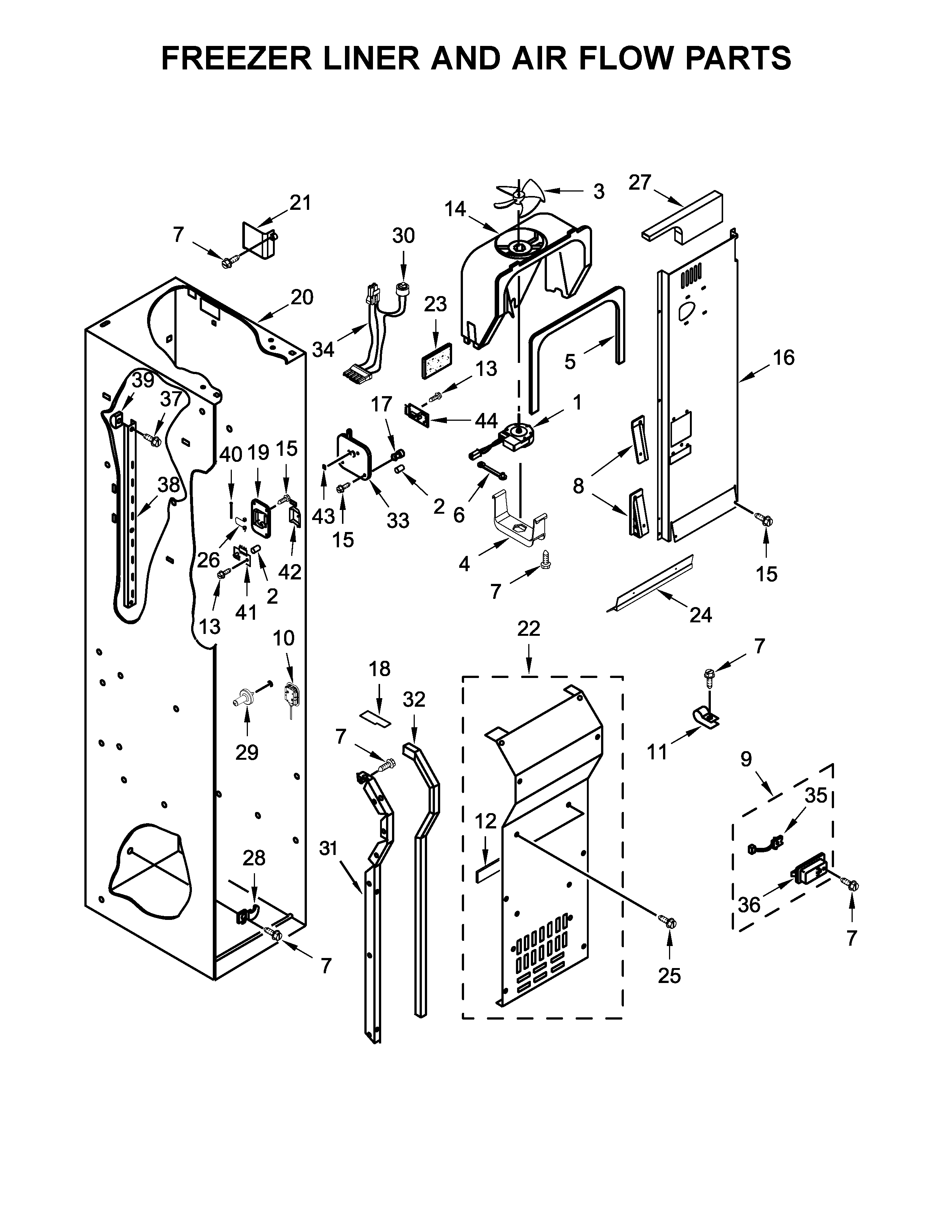 Freezer liner and air flow parts