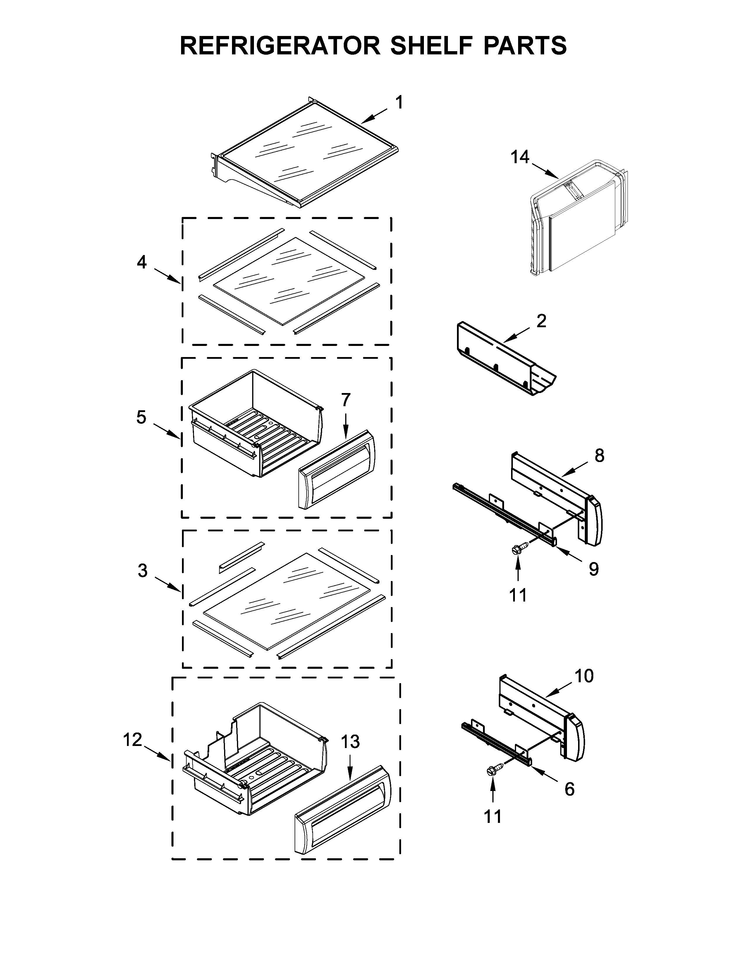 Refrigerator shelf parts