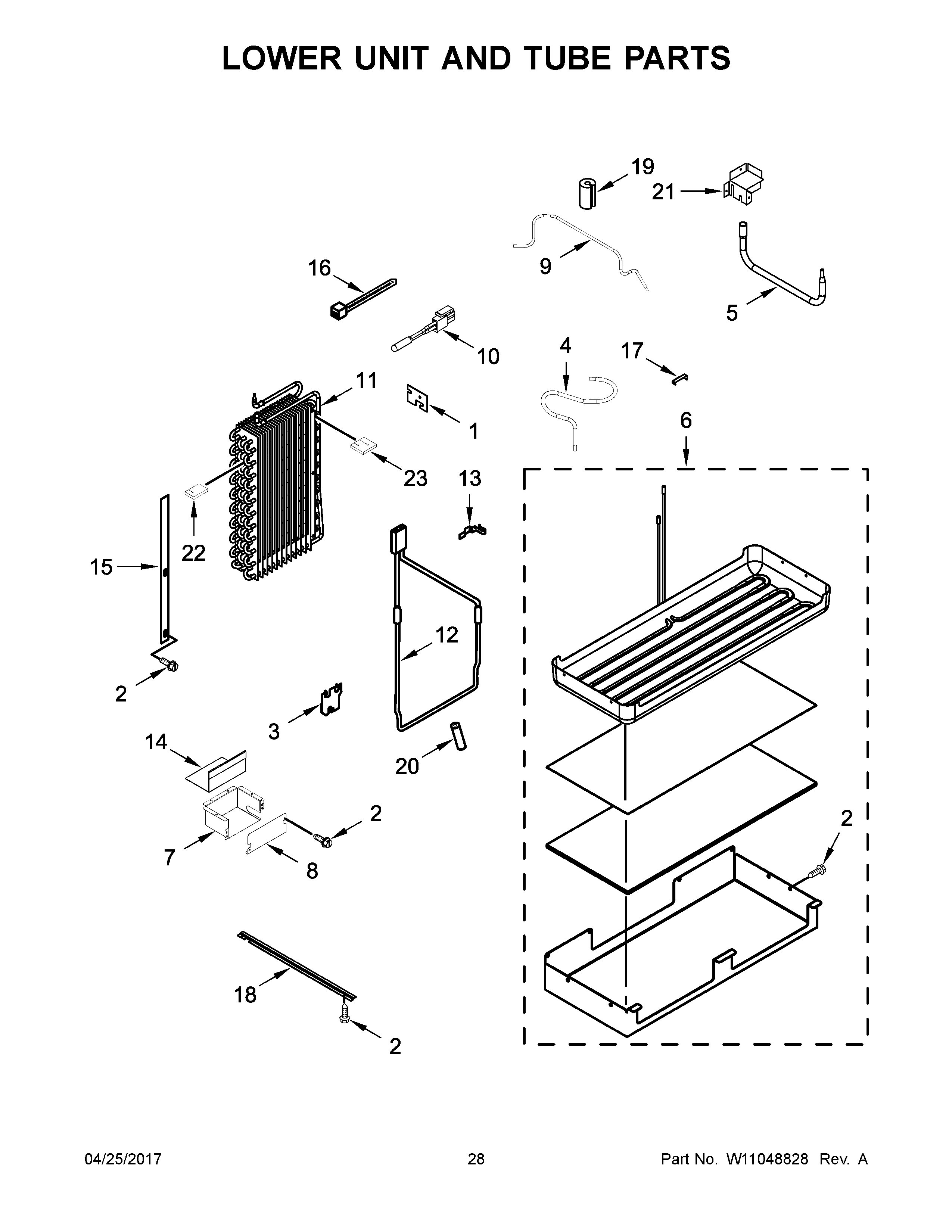 Lower unit and tube parts