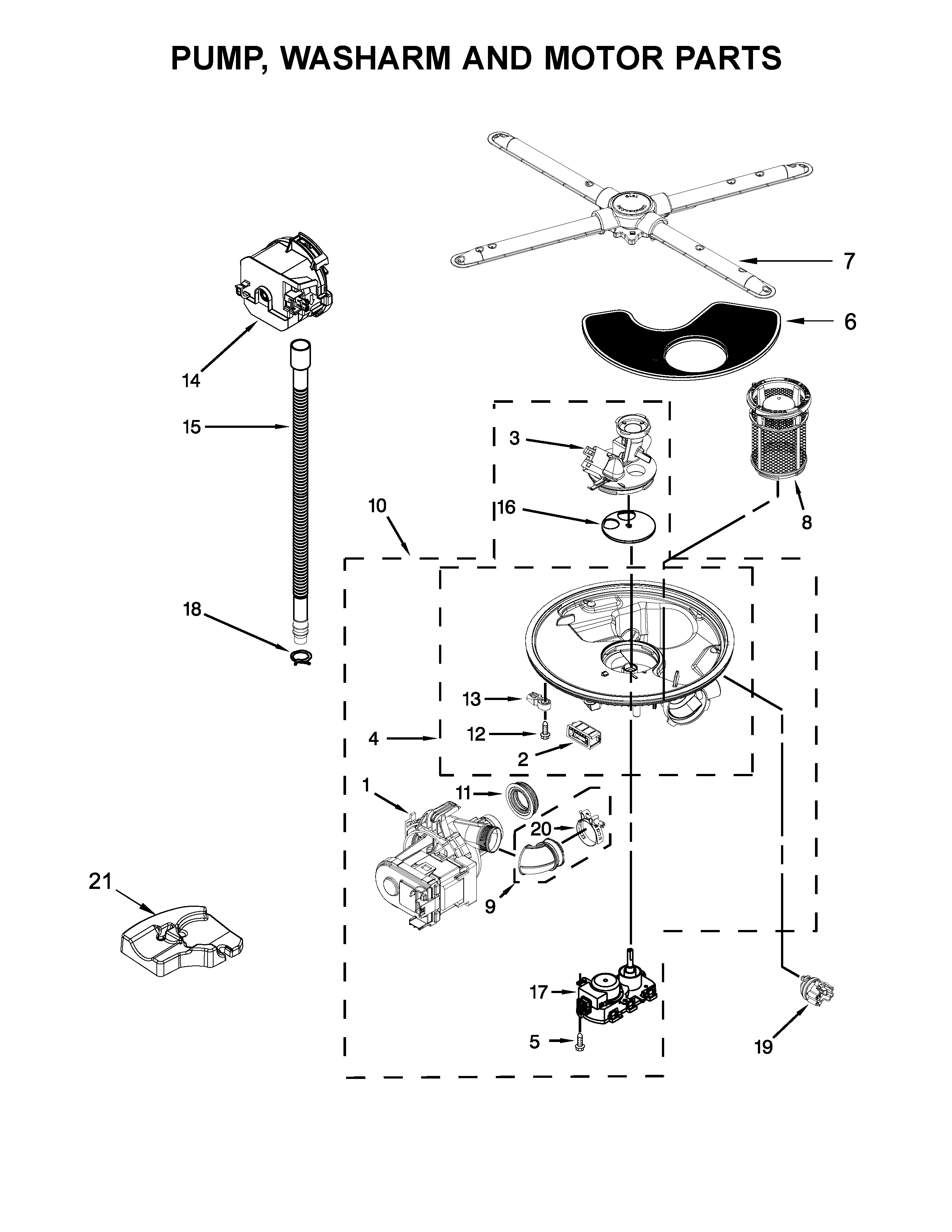 Pump, washarm and motor parts