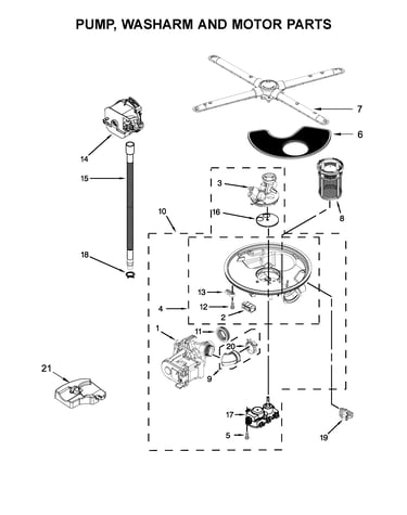 Pump, washarm and motor parts