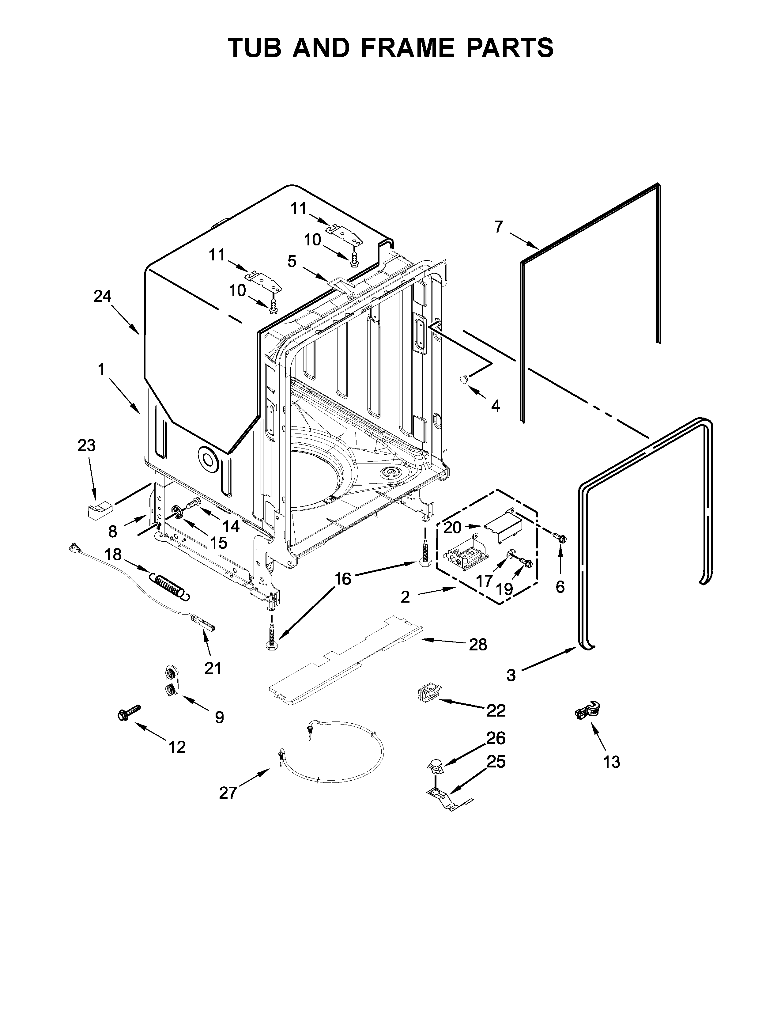 TUB AND FRAME PARTS