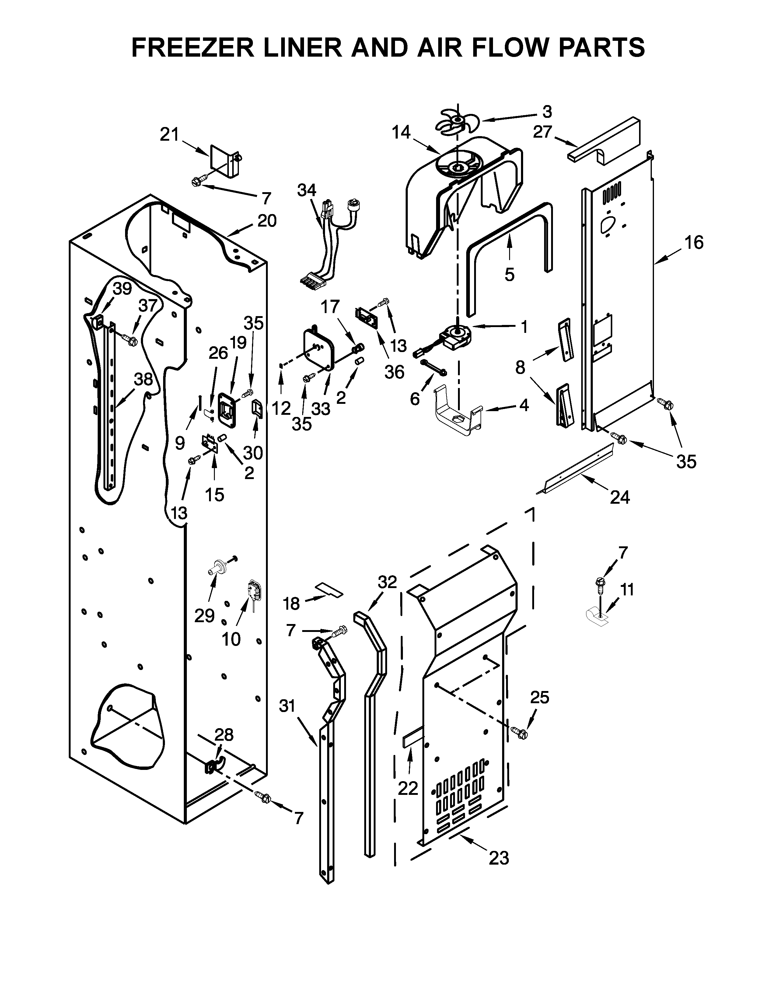 Freezer liner and air flow parts