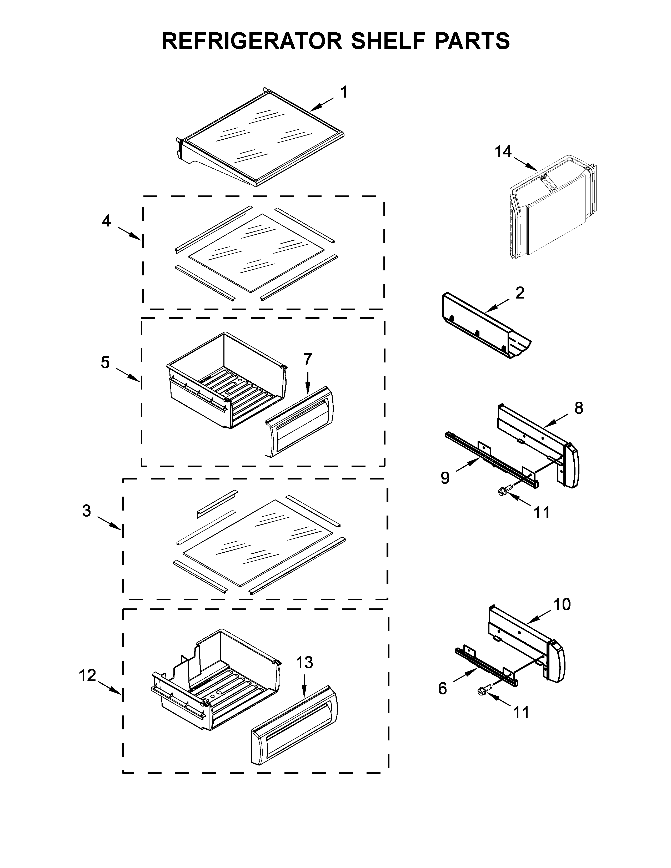 Refrigerator shelf parts