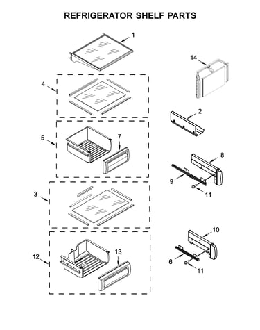 Refrigerator shelf parts