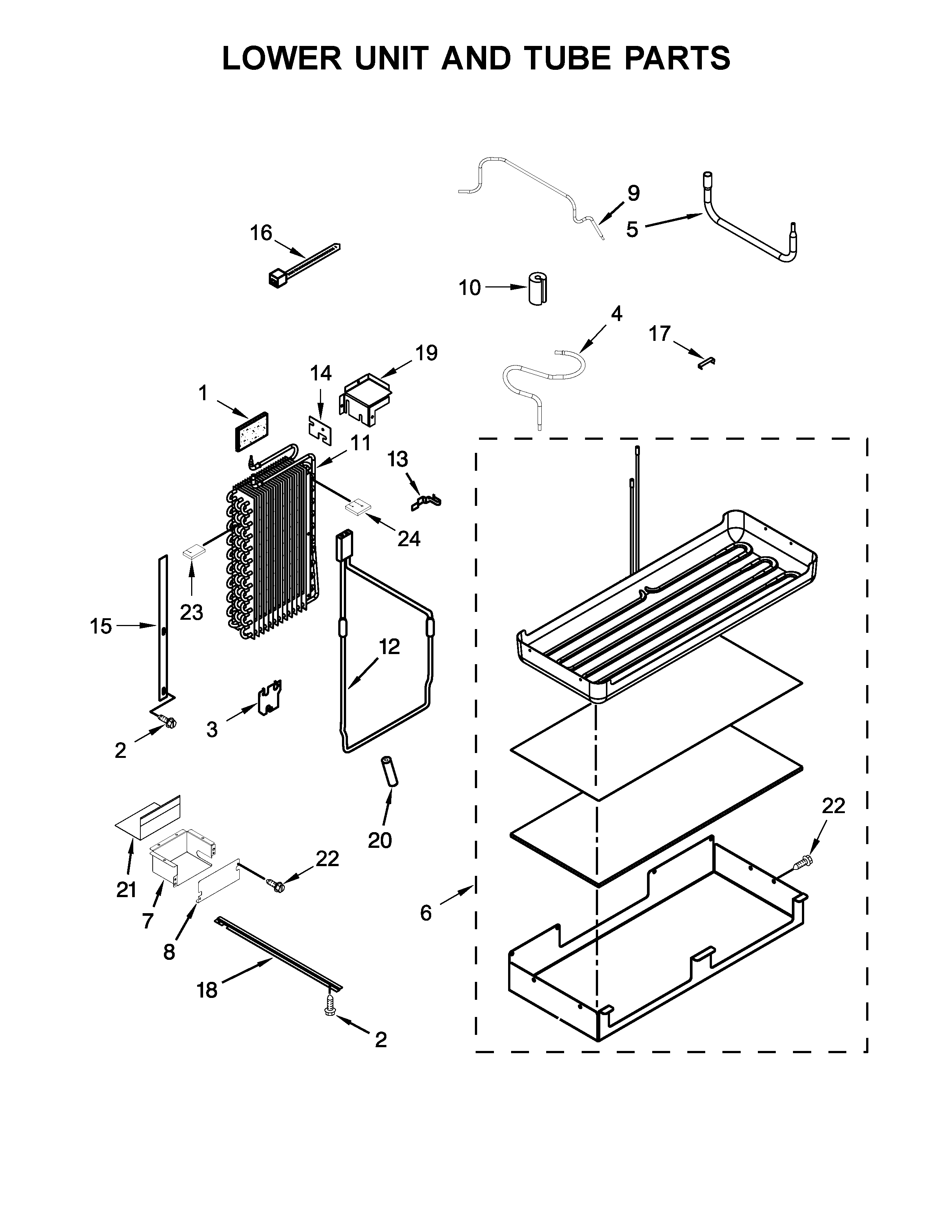 Lower unit and tube parts