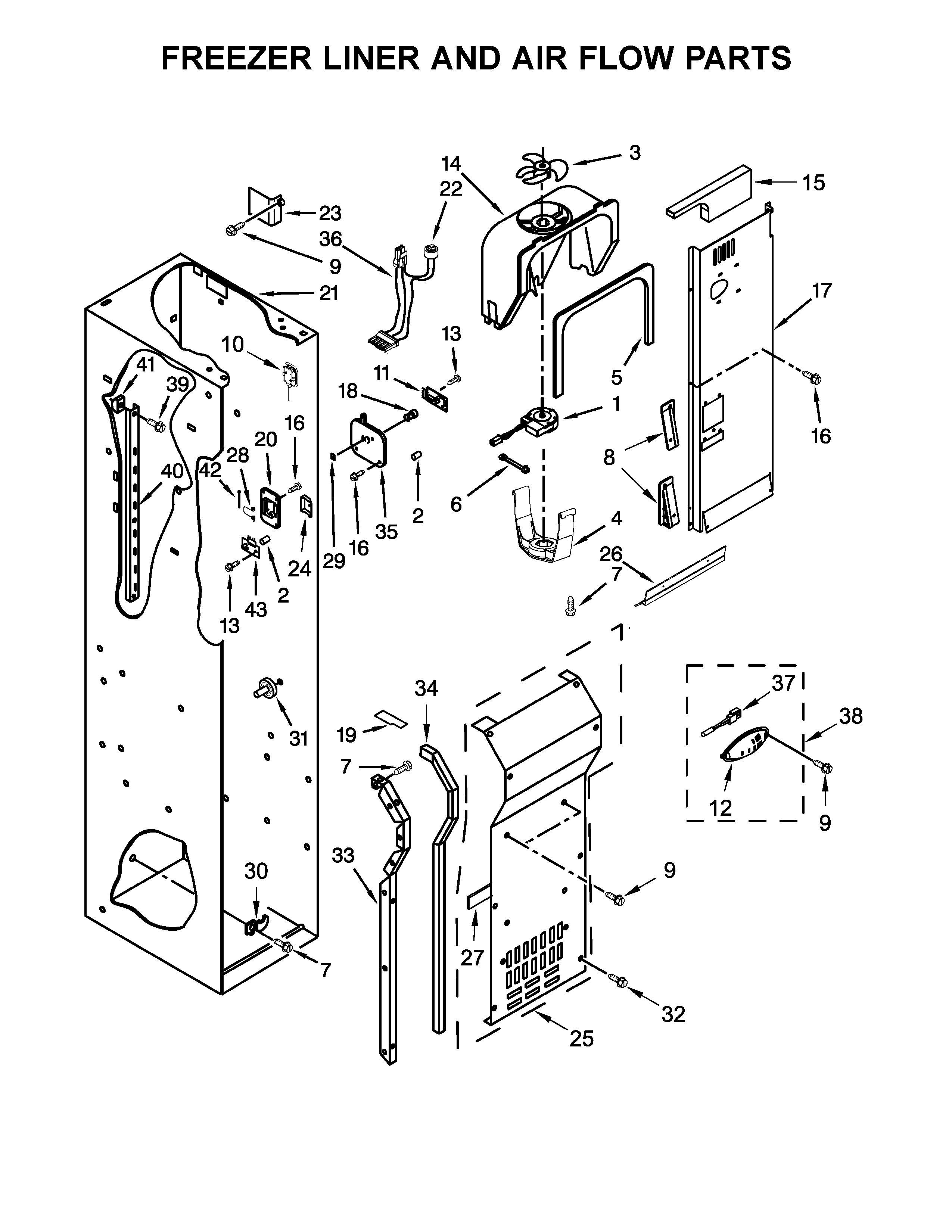 Freezer liner and air flow parts
