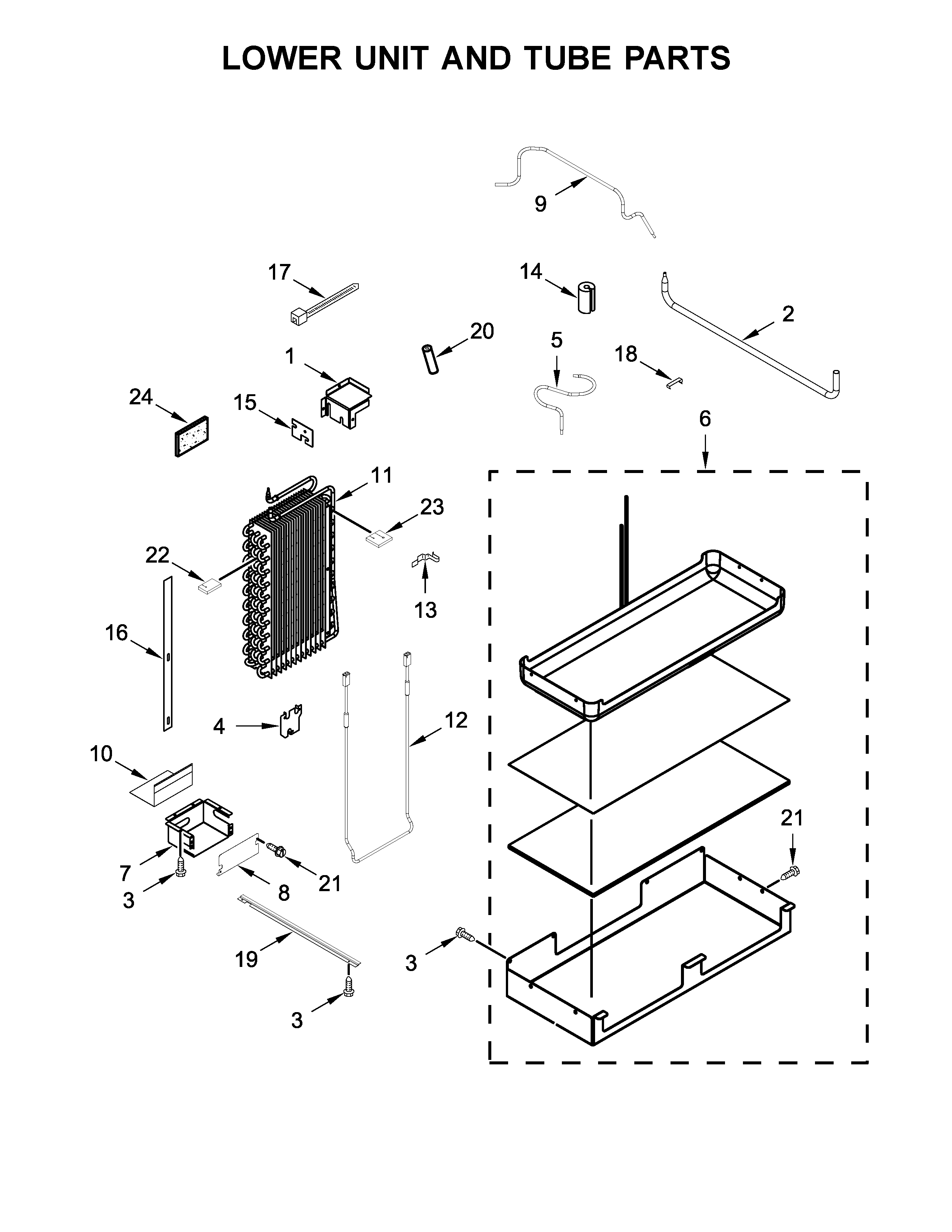 Lower unit and tube parts