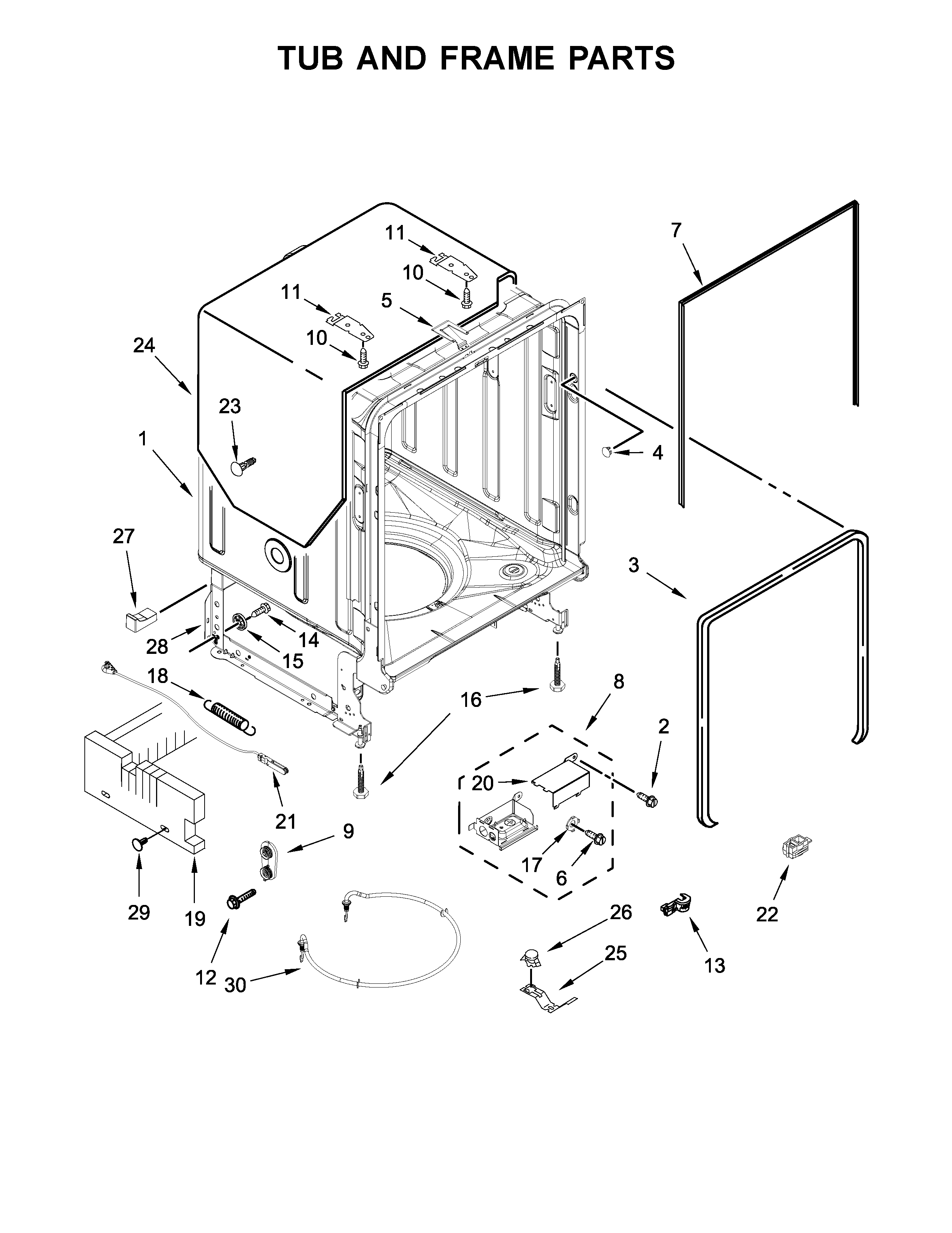 TUB AND FRAME PARTS