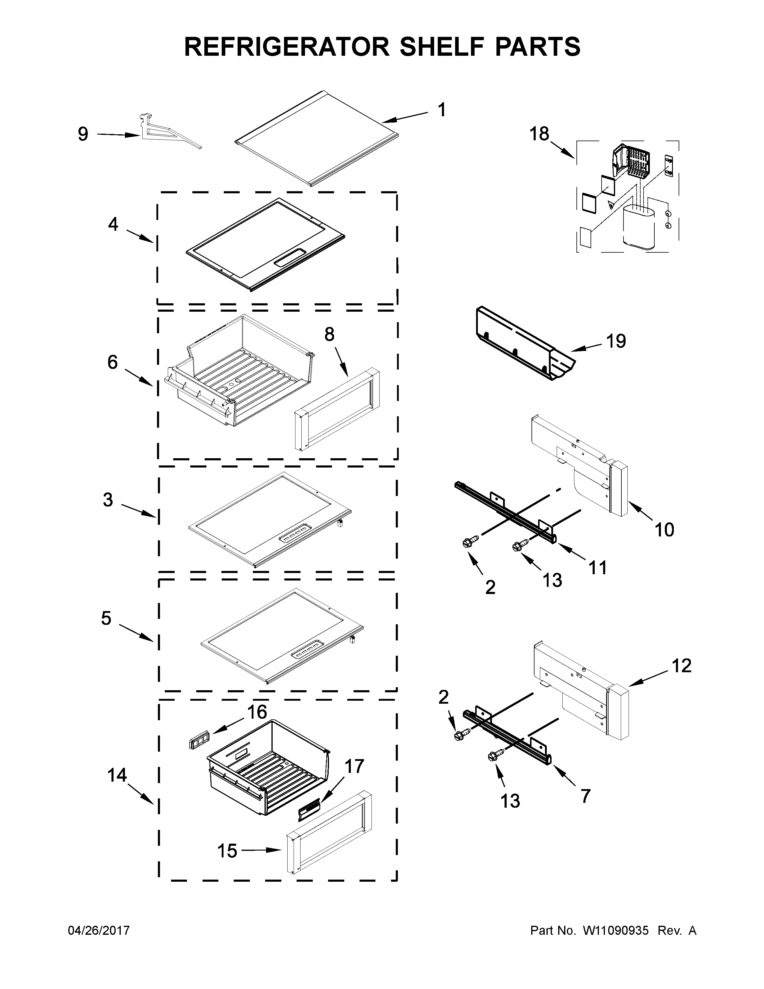 Refrigerator shelf parts